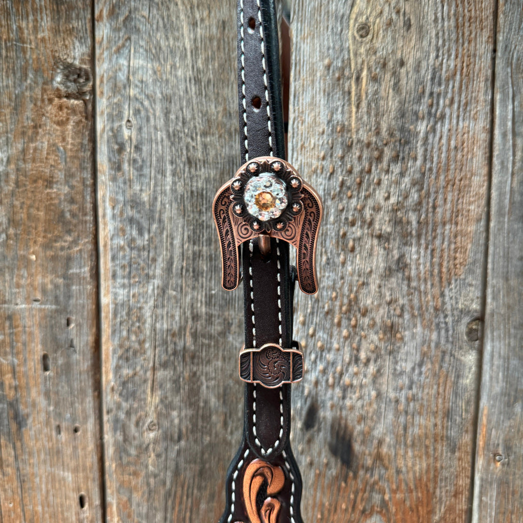 Triple Tone Floral Champagne and Clear Browband / One Ear - Triangle / Gladiator Breastcollar Tack Set #BBBC648 — view 5