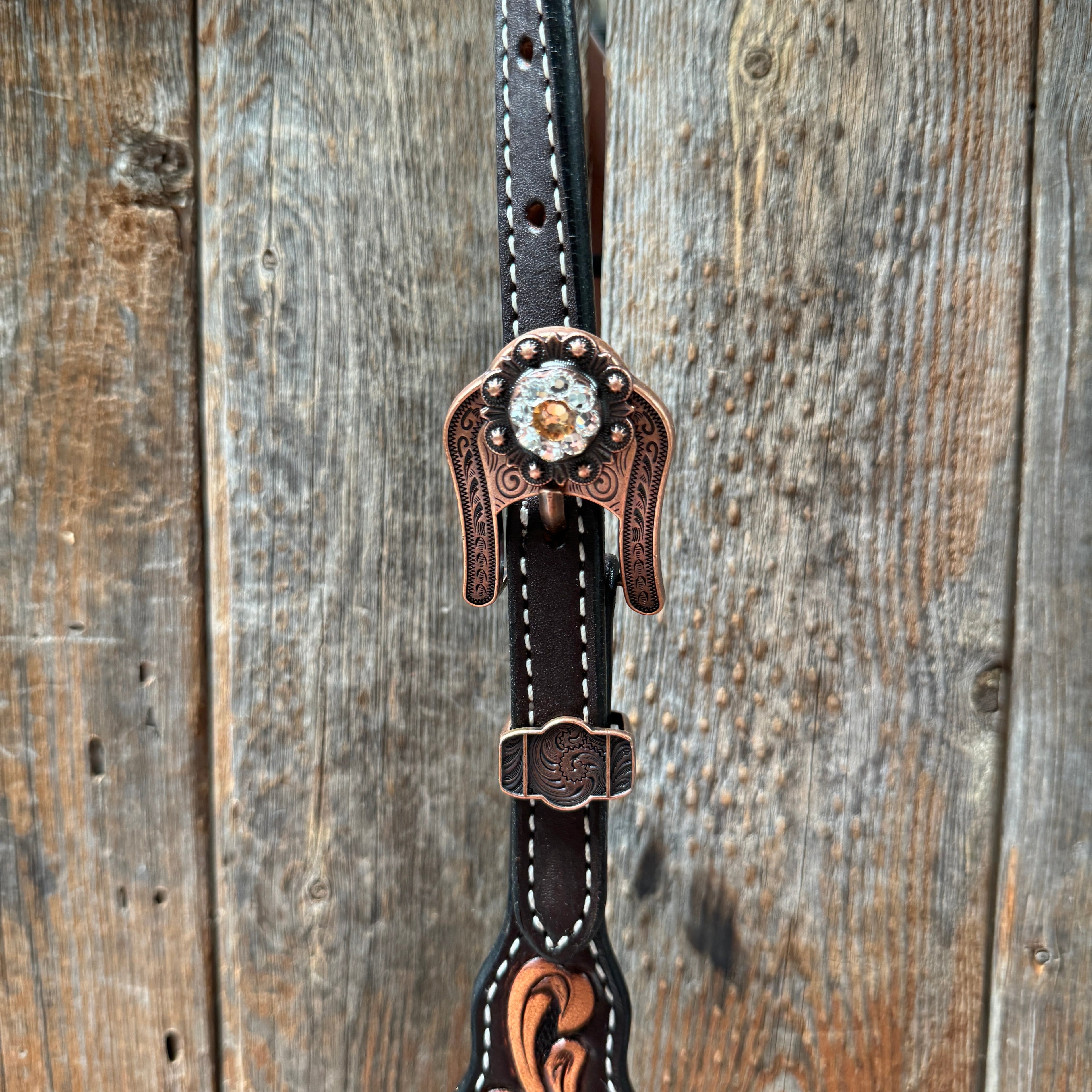 Triple Tone Floral Champagne and Clear Browband / One Ear - Triangle / Gladiator Breastcollar Tack Set #BBBC648 — view 5