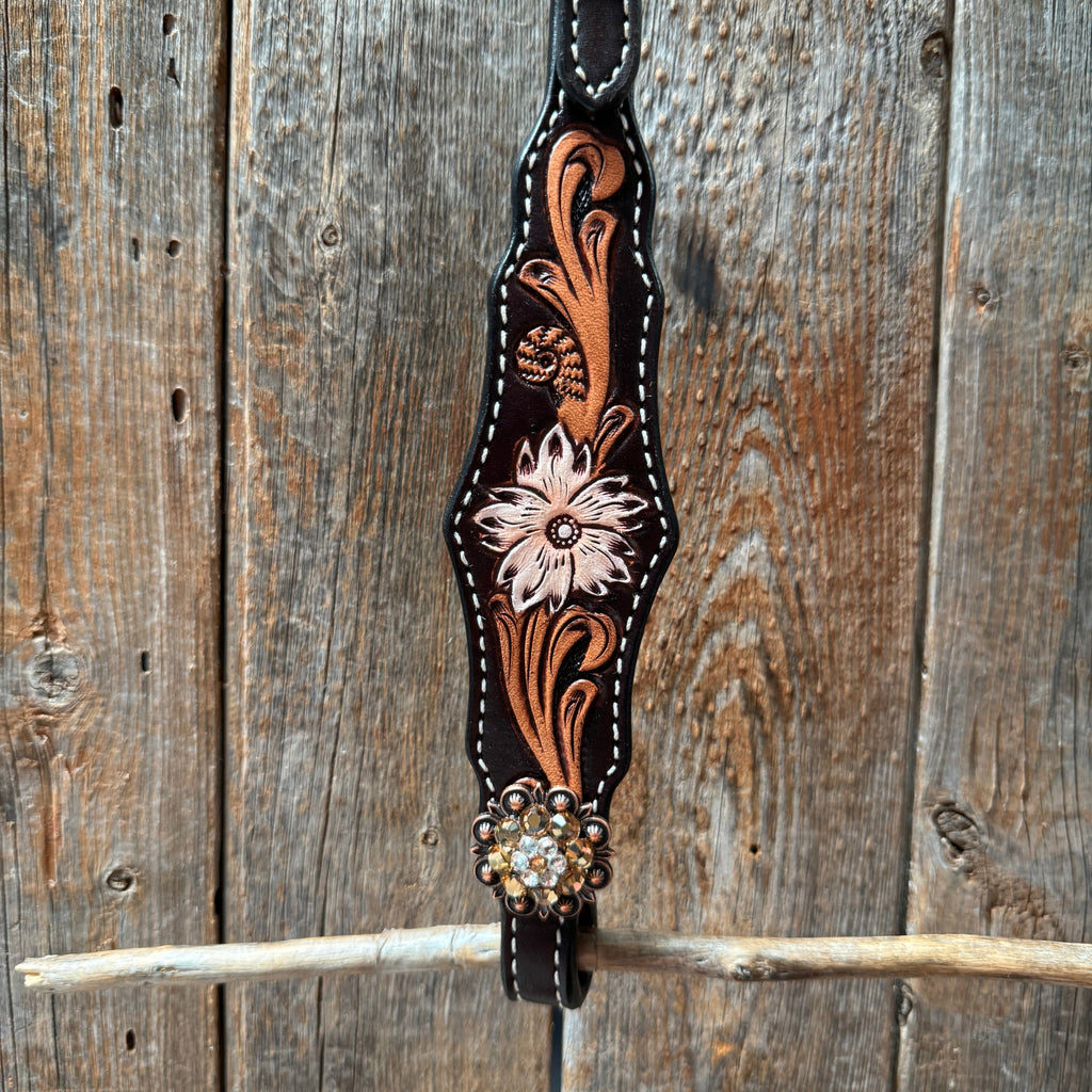Triple Tone Floral Champagne and Clear Browband / One Ear - Triangle / Gladiator Breastcollar Tack Set #BBBC648 — view 6