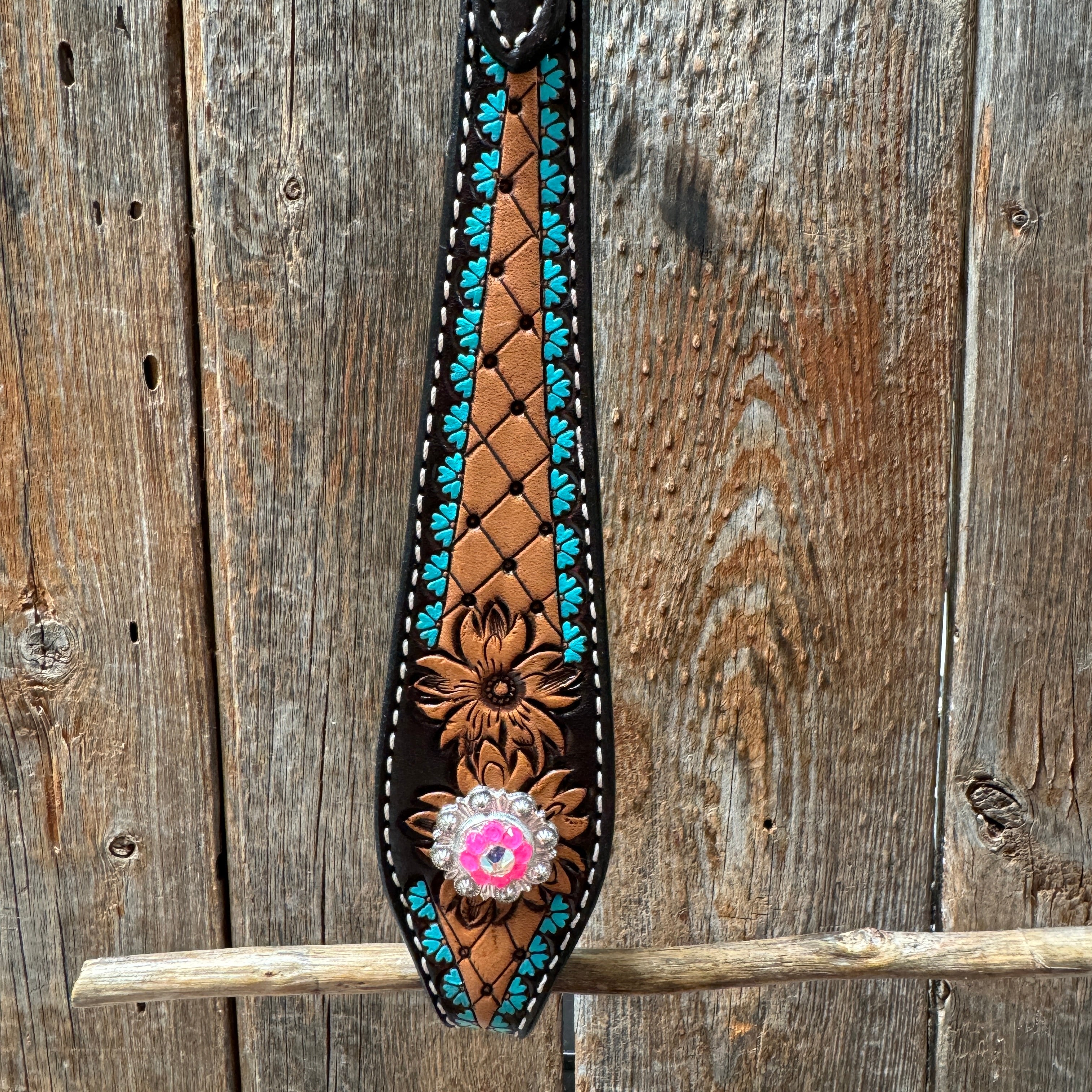 Multi Flower Hot Pink Browband / One Ear - Breastcollar Tack Set #BBBC647 — view 6