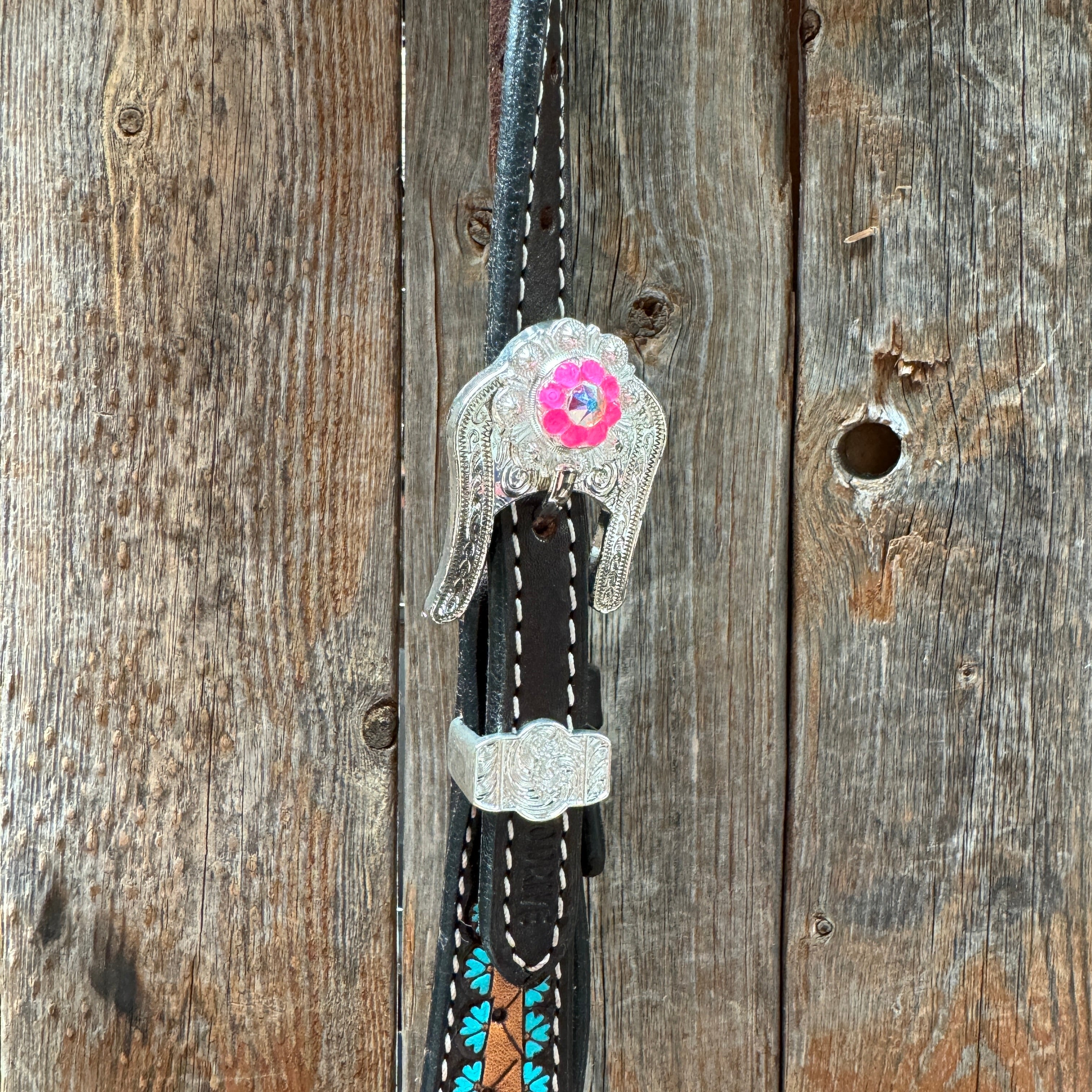Multi Flower Hot Pink Browband / One Ear - Breastcollar Tack Set #BBBC647 — view 5