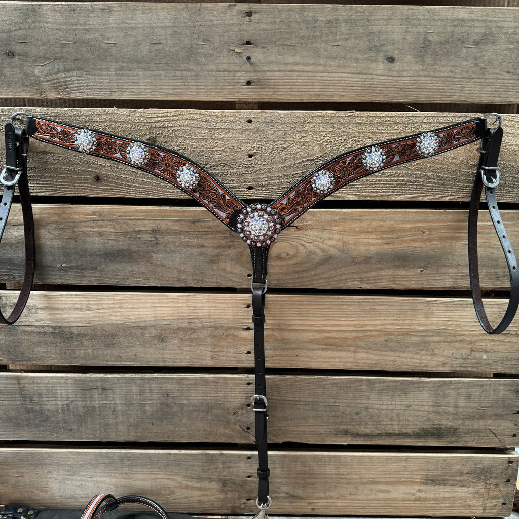 Hand Painted Floral AB Browband / One Ear - Breastcollar Tack Set #BBBC645 — view 9
