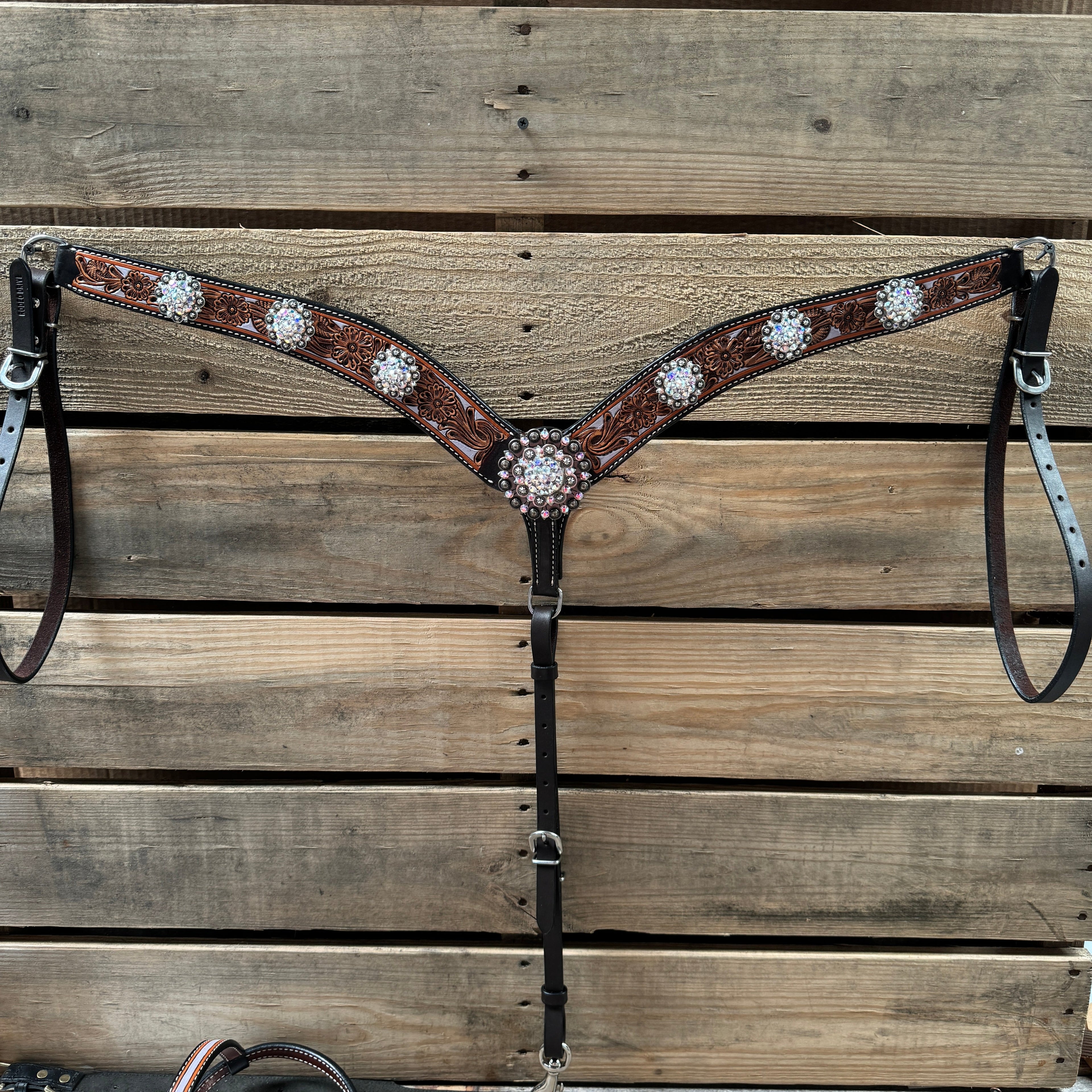 Hand Painted Floral AB Browband / One Ear - Breastcollar Tack Set #BBBC645 — view 9