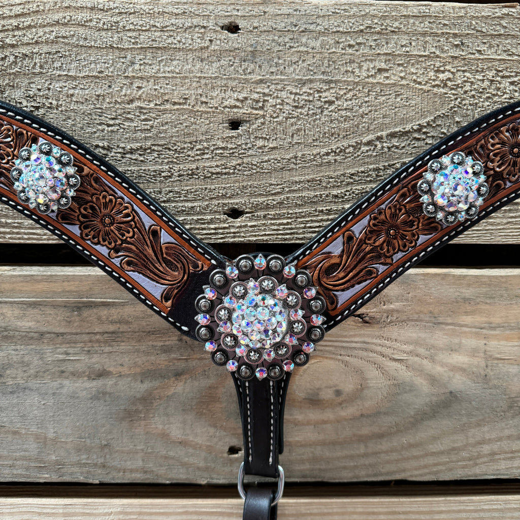 Hand Painted Floral AB Browband / One Ear - Breastcollar Tack Set #BBBC645 — view 10