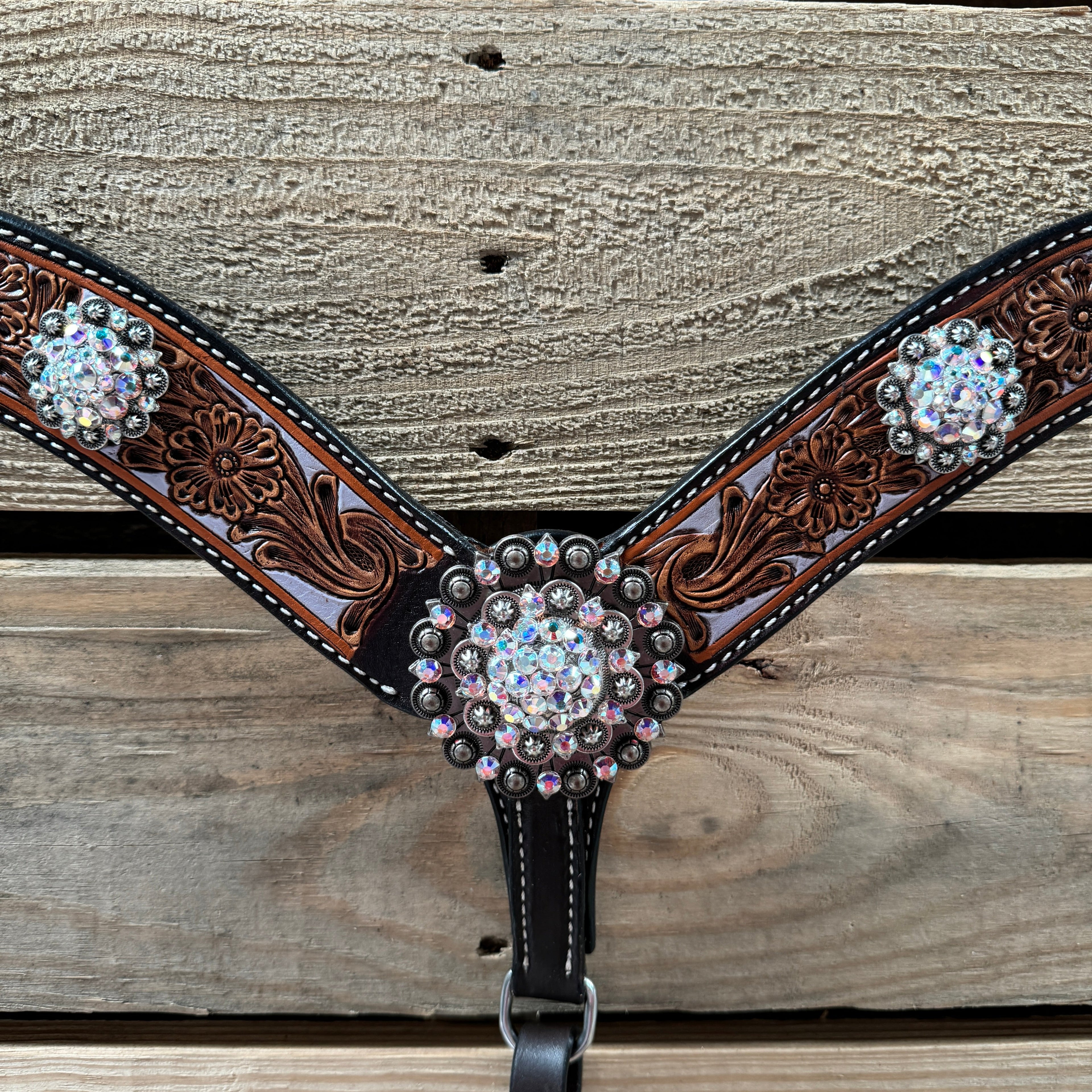 Hand Painted Floral AB Browband / One Ear - Breastcollar Tack Set #BBBC645 — view 10