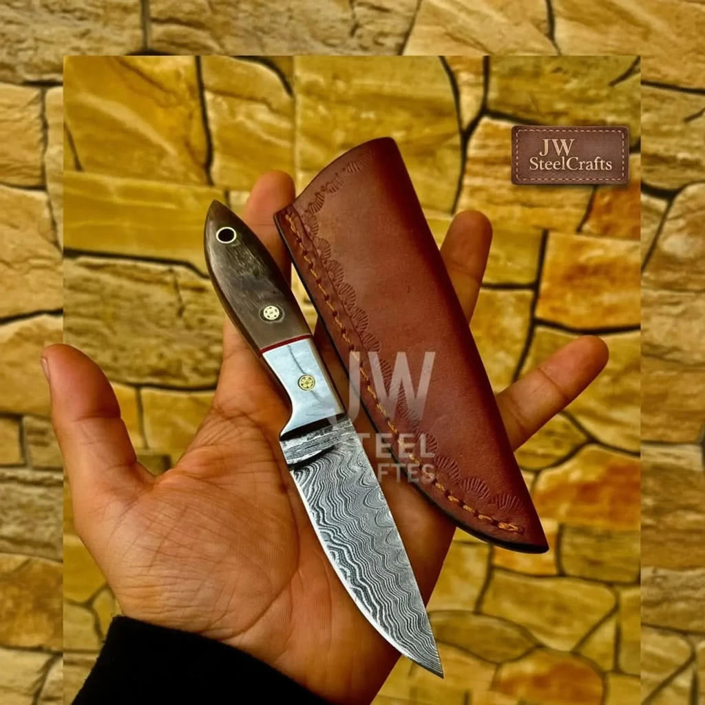 EDC Skinner Knife Damascus Steel, 6.5” Fixed Blade