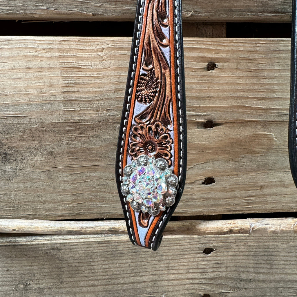 Hand Painted Floral AB Browband / One Ear - Breastcollar Tack Set #BBBC645 — view 6