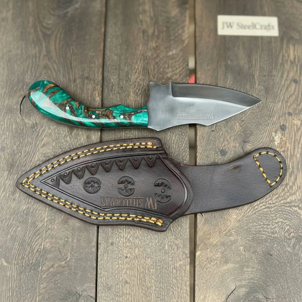 Handmade Skinner Knife with Green Pinecone Resin Handle