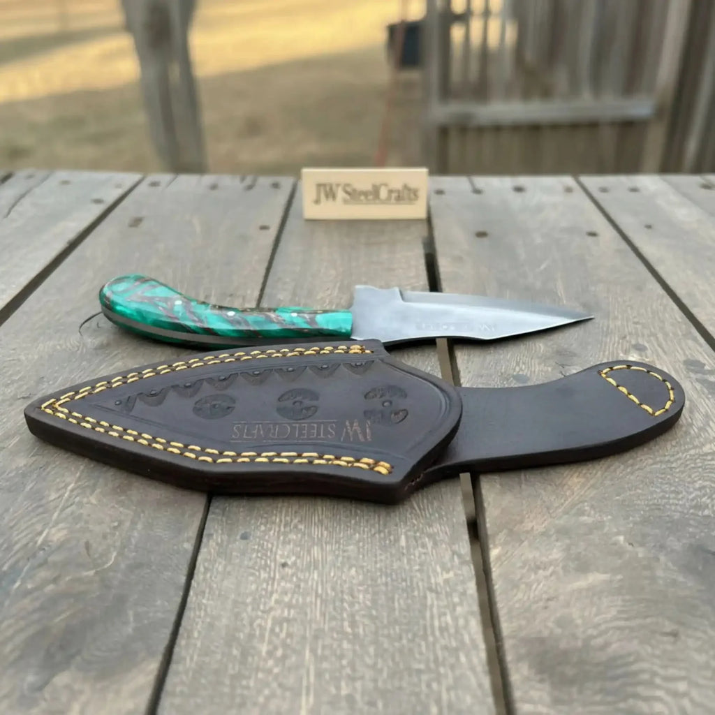 Handmade Skinner Knife with Green Pinecone Resin Handle