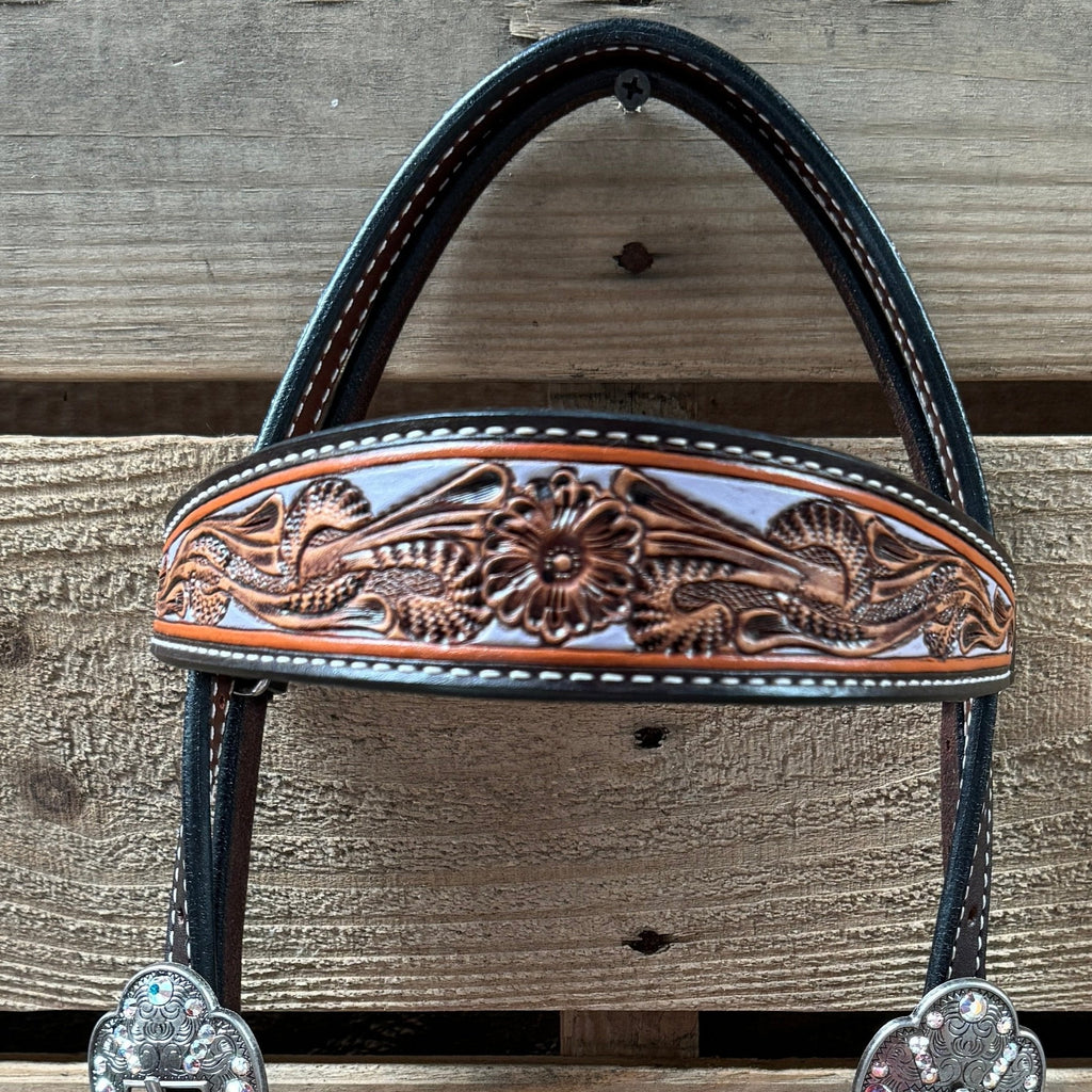 Hand Painted Floral AB Browband / One Ear - Breastcollar Tack Set #BBBC645 — view 4