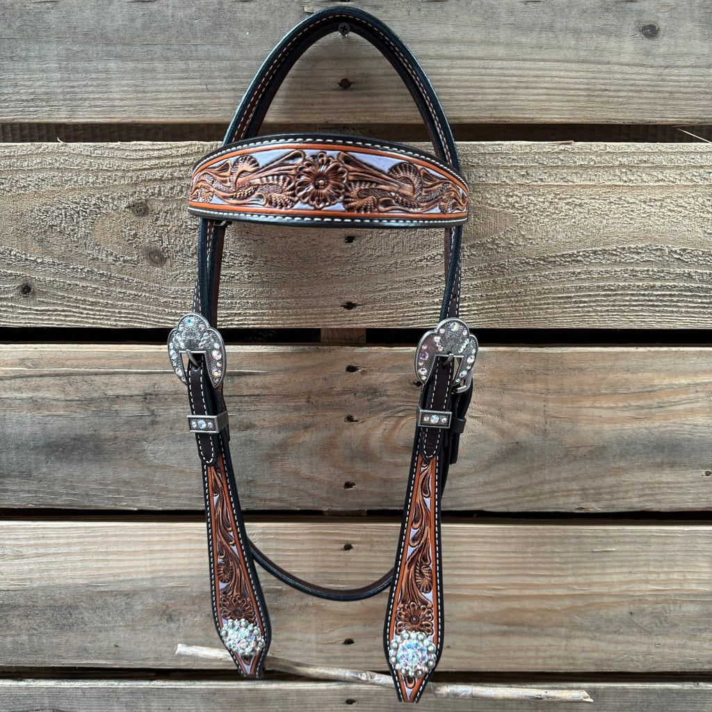 Hand Painted Floral AB Browband / One Ear - Breastcollar Tack Set #BBBC645 — view 3