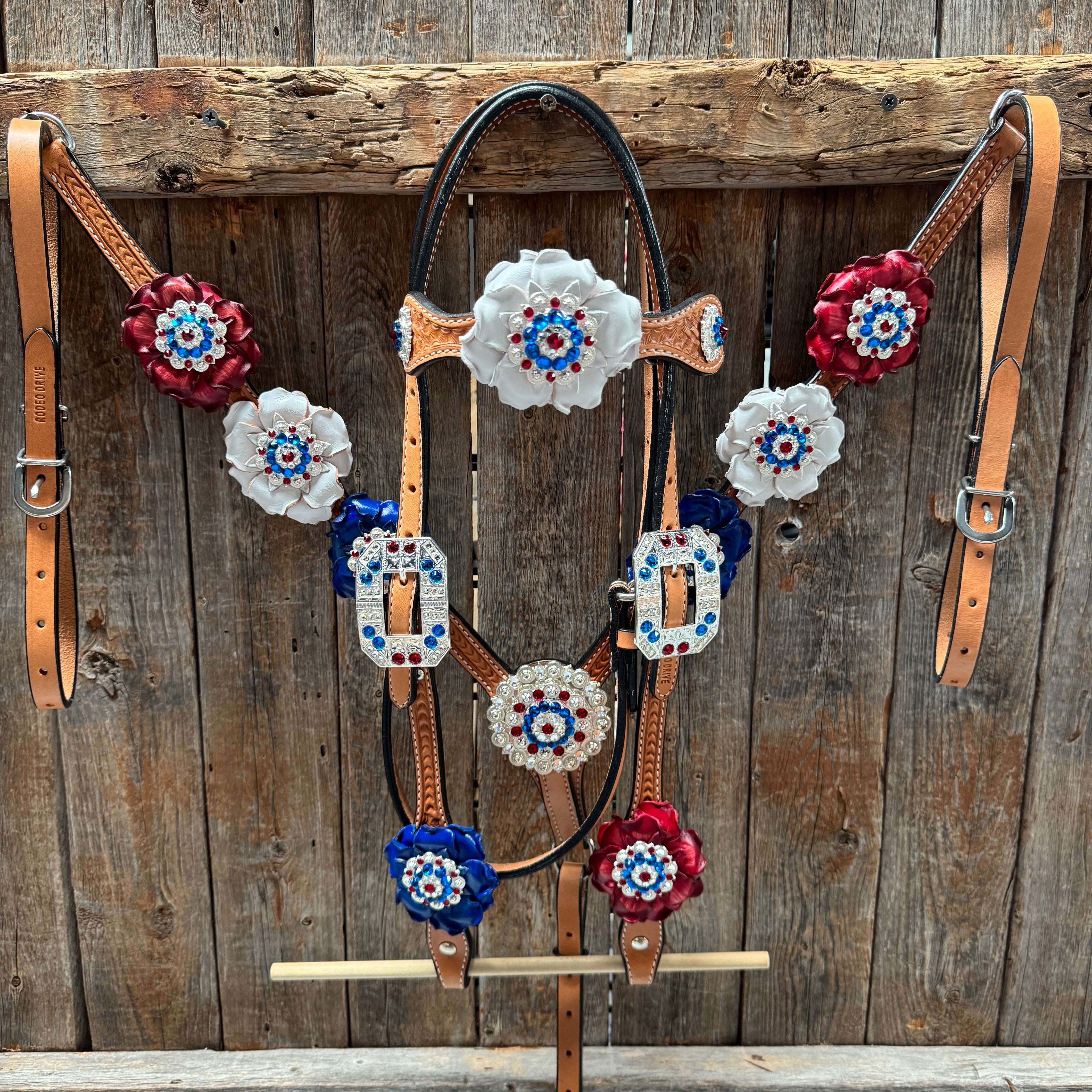 Light Oil Basketweave Patriotic Browband / One Ear Tack Set #BBBC470