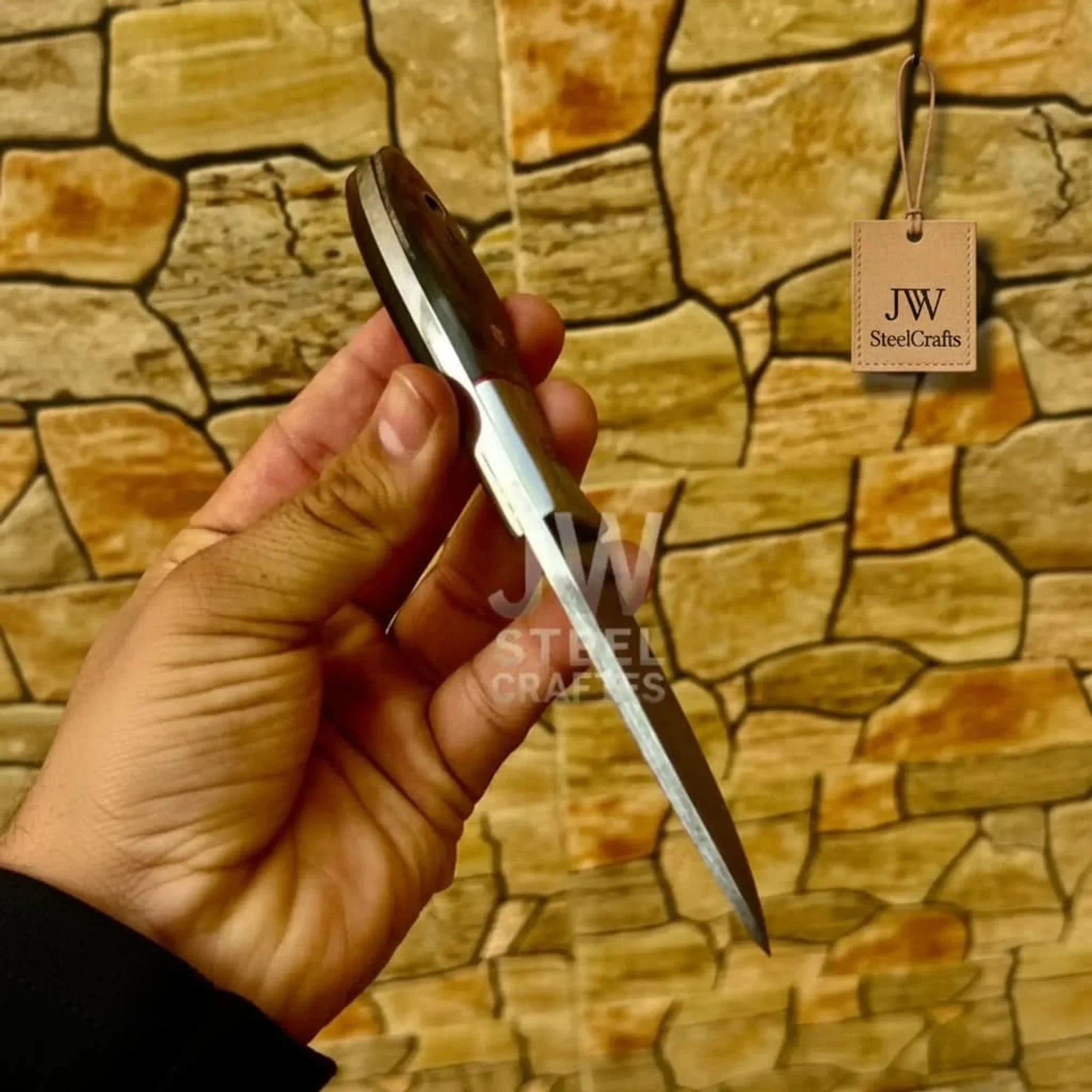 EDC Skinner Knife Damascus Steel, 6.5” Fixed Blade