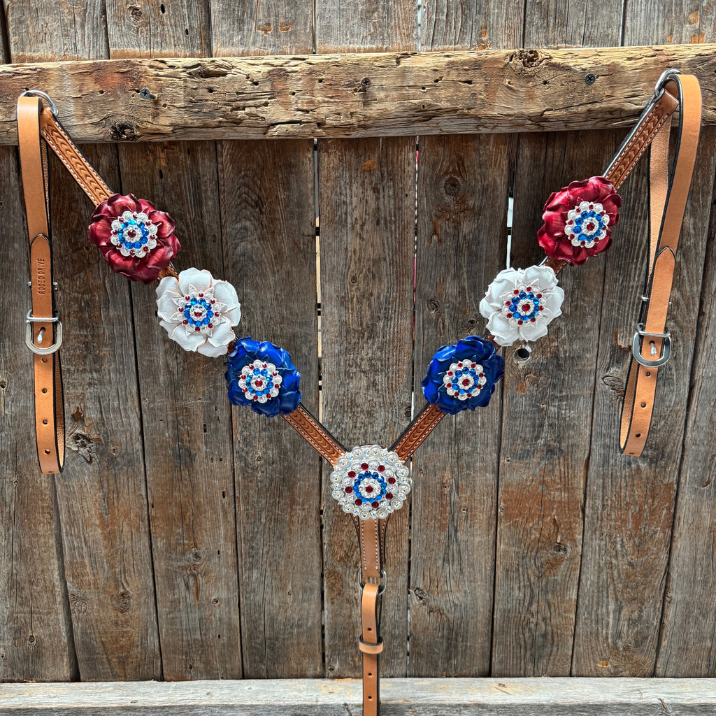 Light Oil Basketweave Patriotic Browband / One Ear Tack Set #BBBC470 — view 8