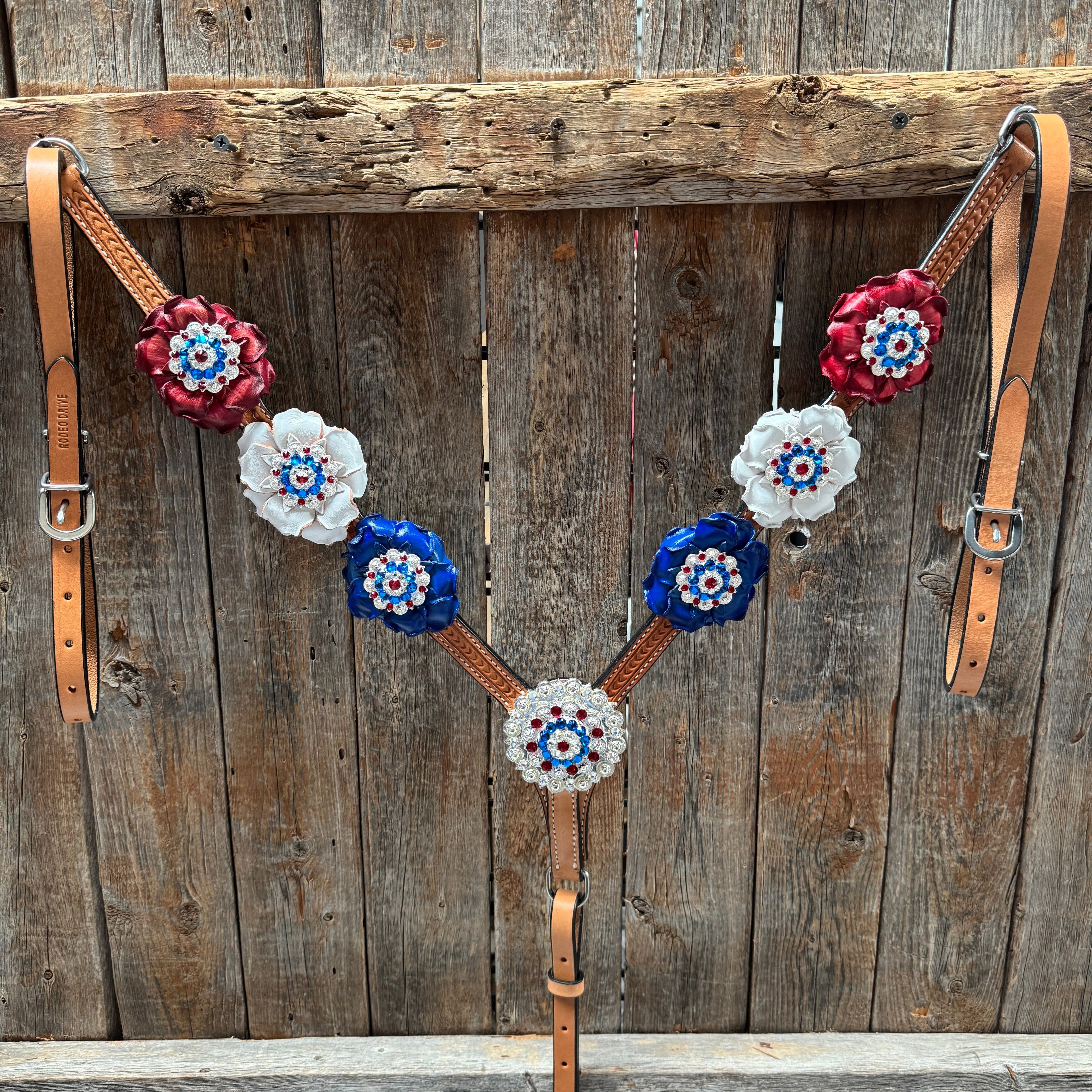 Light Oil Basketweave Patriotic Browband / One Ear Tack Set #BBBC470 — view 8