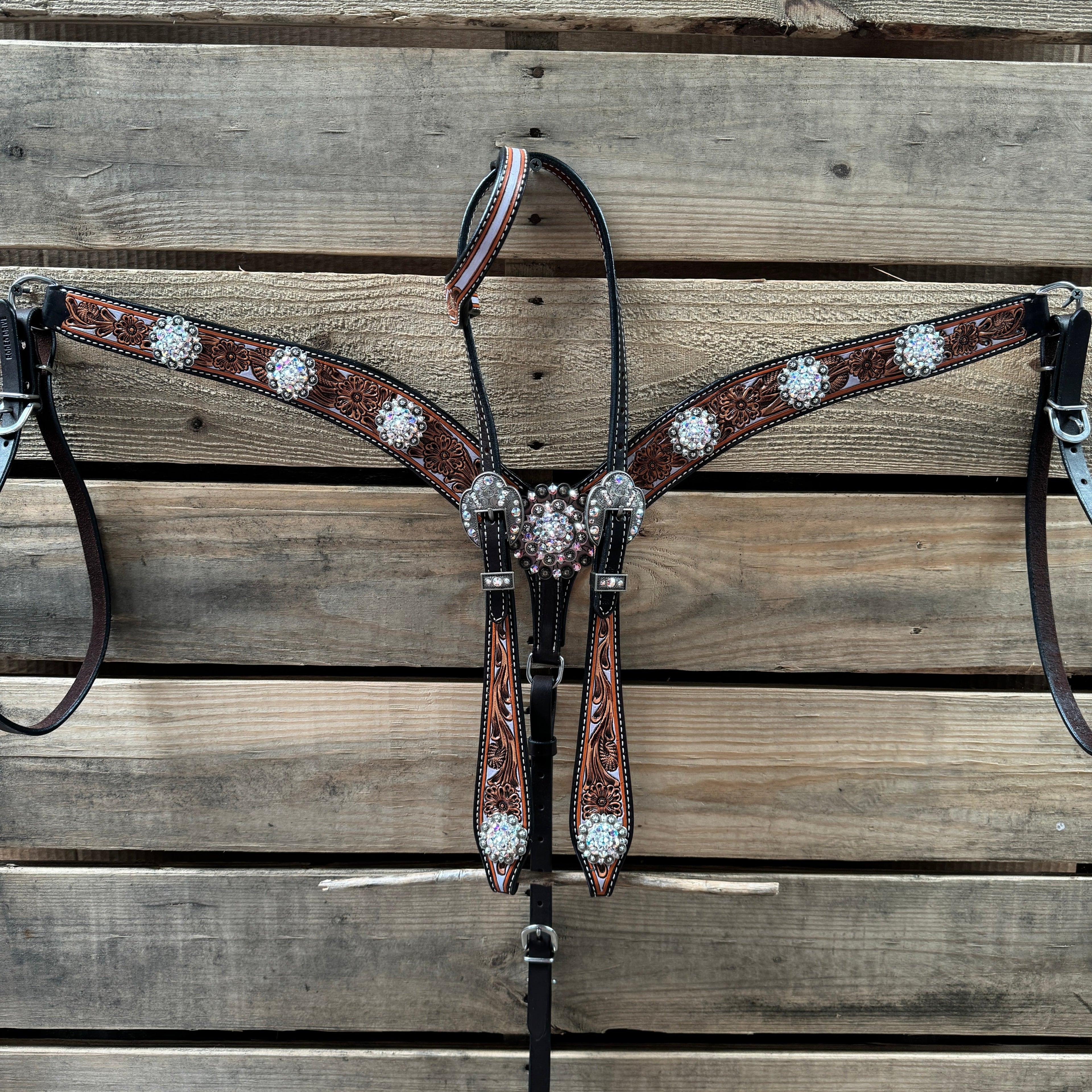 Hand Painted Floral AB Browband / One Ear - Breastcollar Tack Set #BBBC645 — view 2