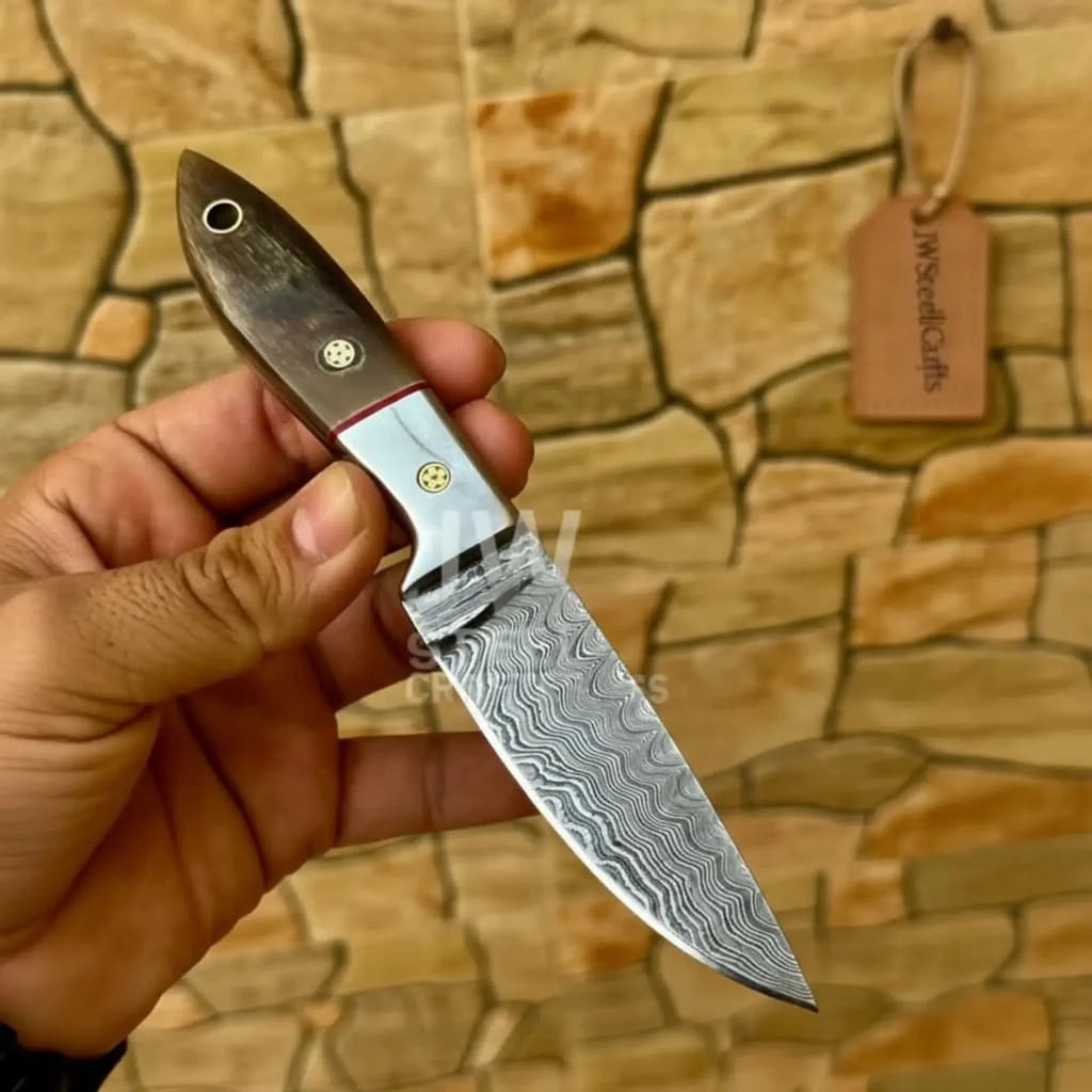 EDC Skinner Knife Damascus Steel, 6.5” Fixed Blade