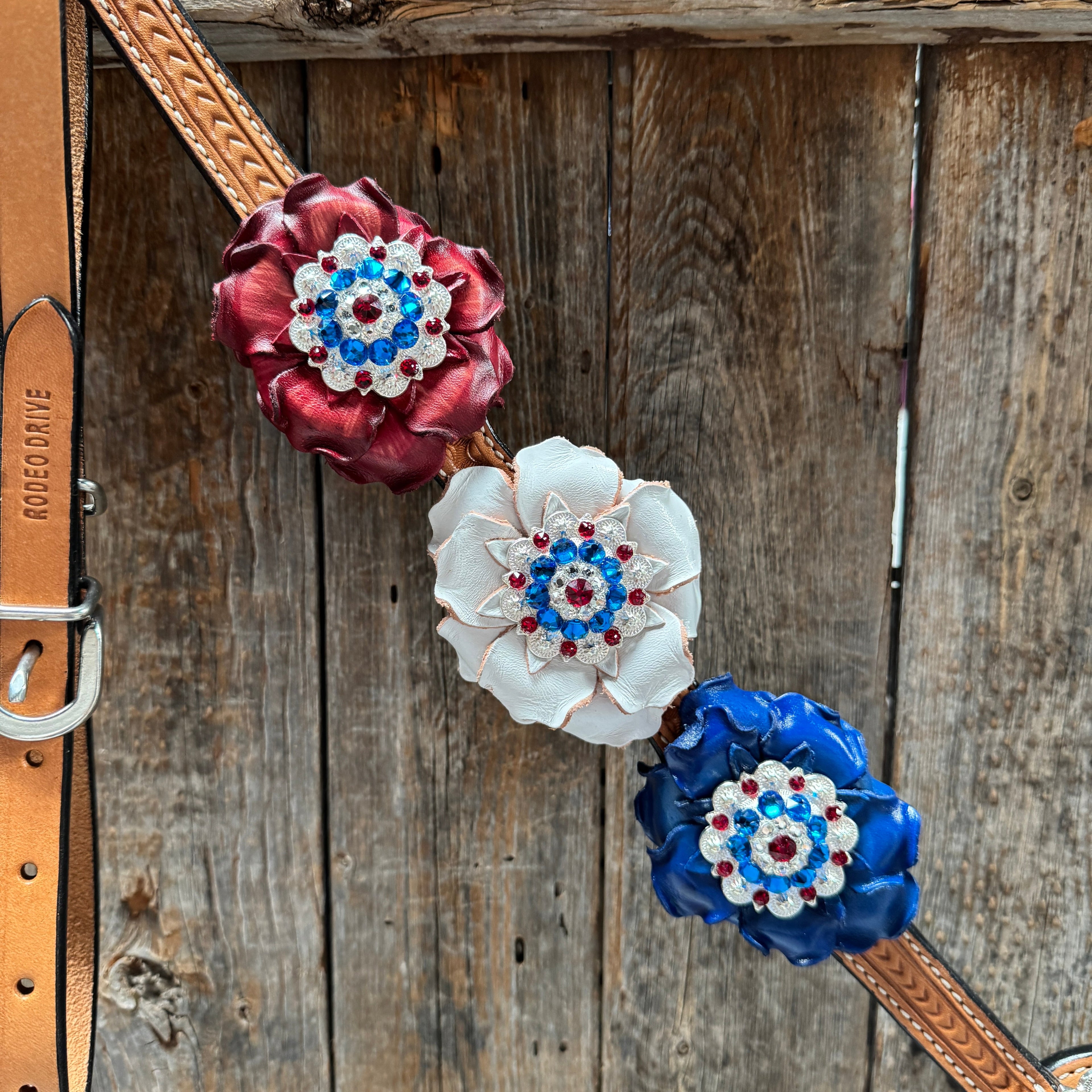 Light Oil Basketweave Patriotic Browband / One Ear Tack Set #BBBC470 — view 9