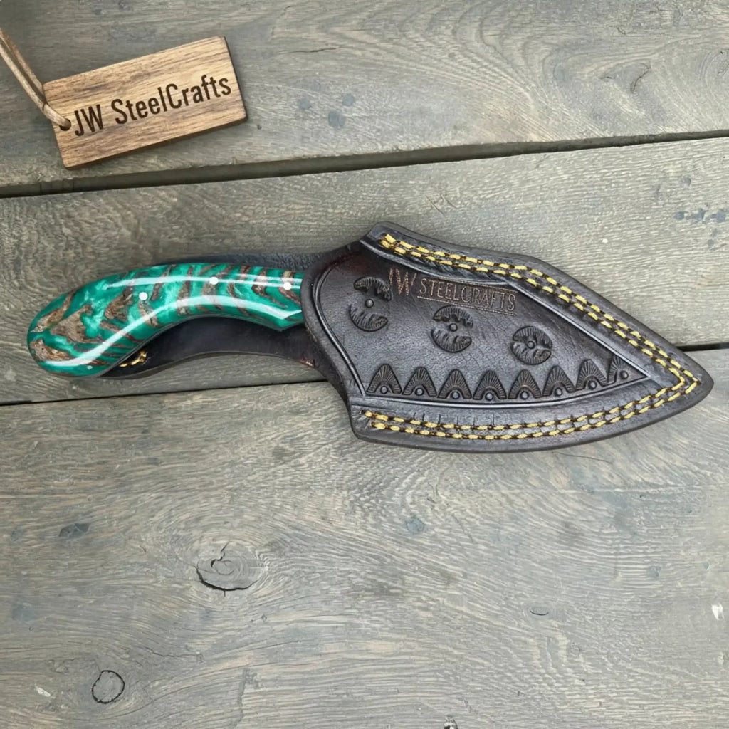 Handmade Skinner Knife with Green Pinecone Resin Handle