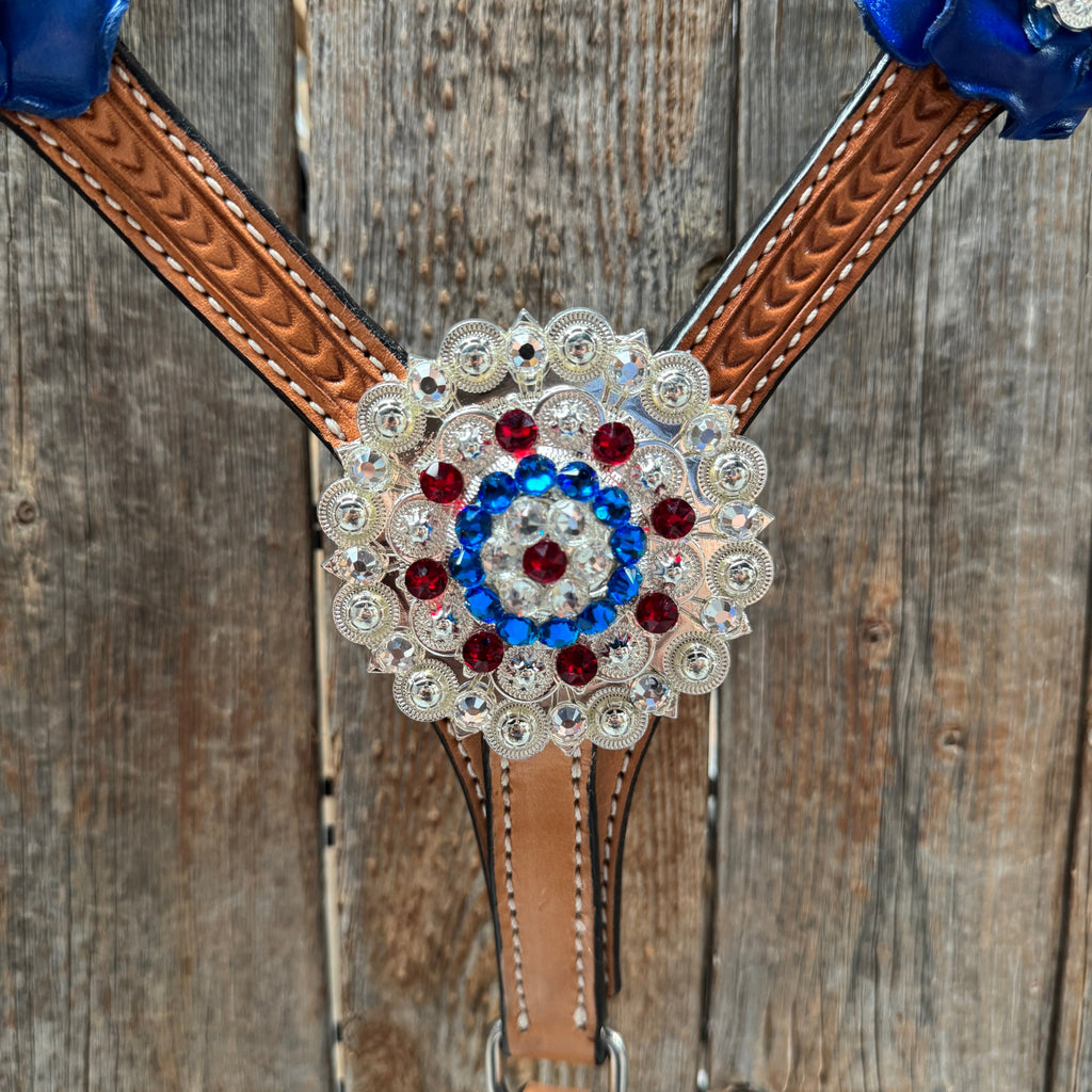 Light Oil Basketweave Patriotic Browband / One Ear Tack Set #BBBC470 — view 10