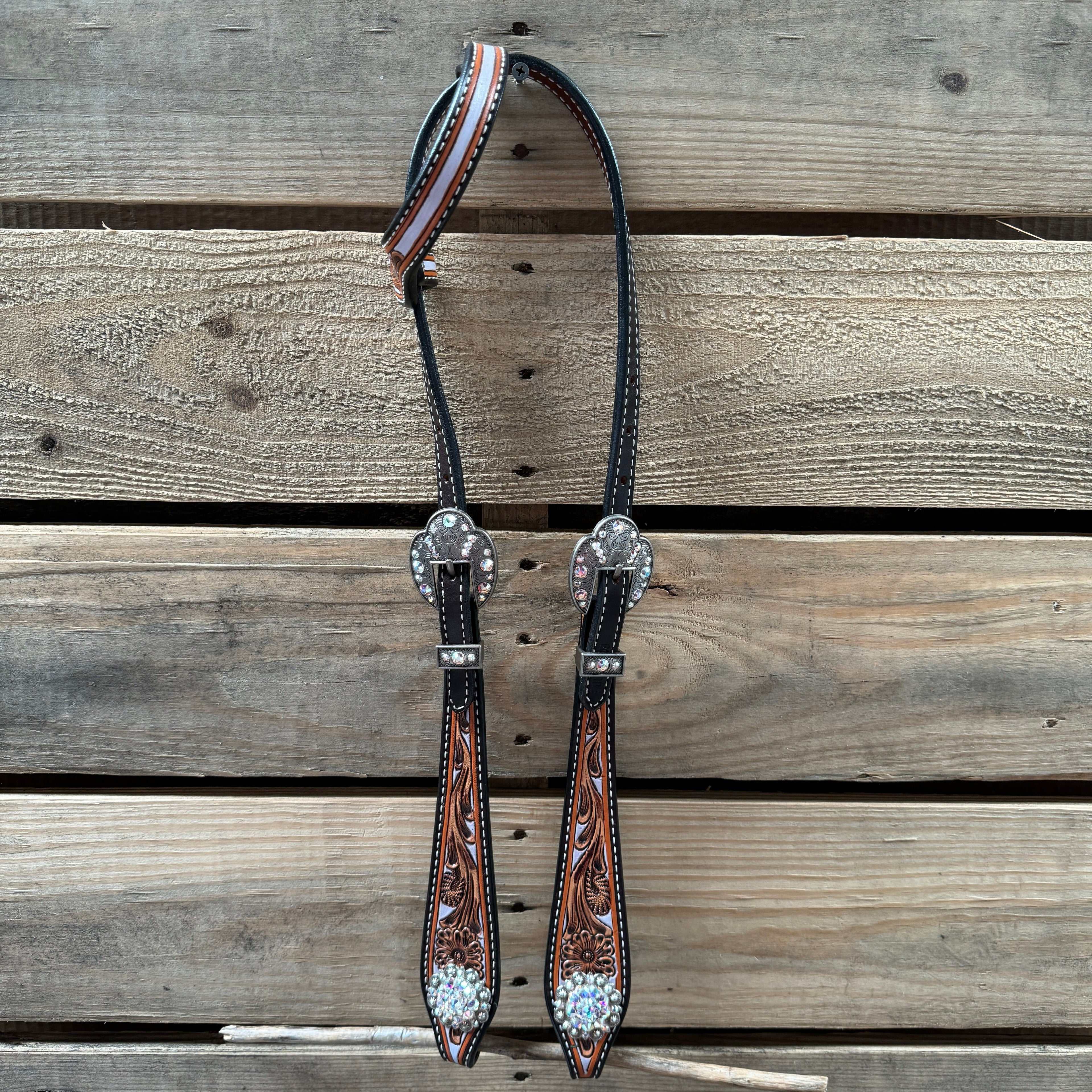 Hand Painted Floral AB Browband / One Ear - Breastcollar Tack Set #BBBC645 — view 7