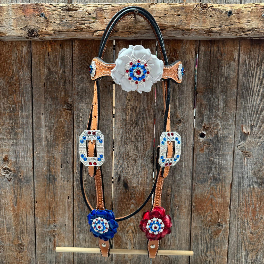 Light Oil Basketweave Patriotic Browband / One Ear Tack Set #BBBC470 — view 3