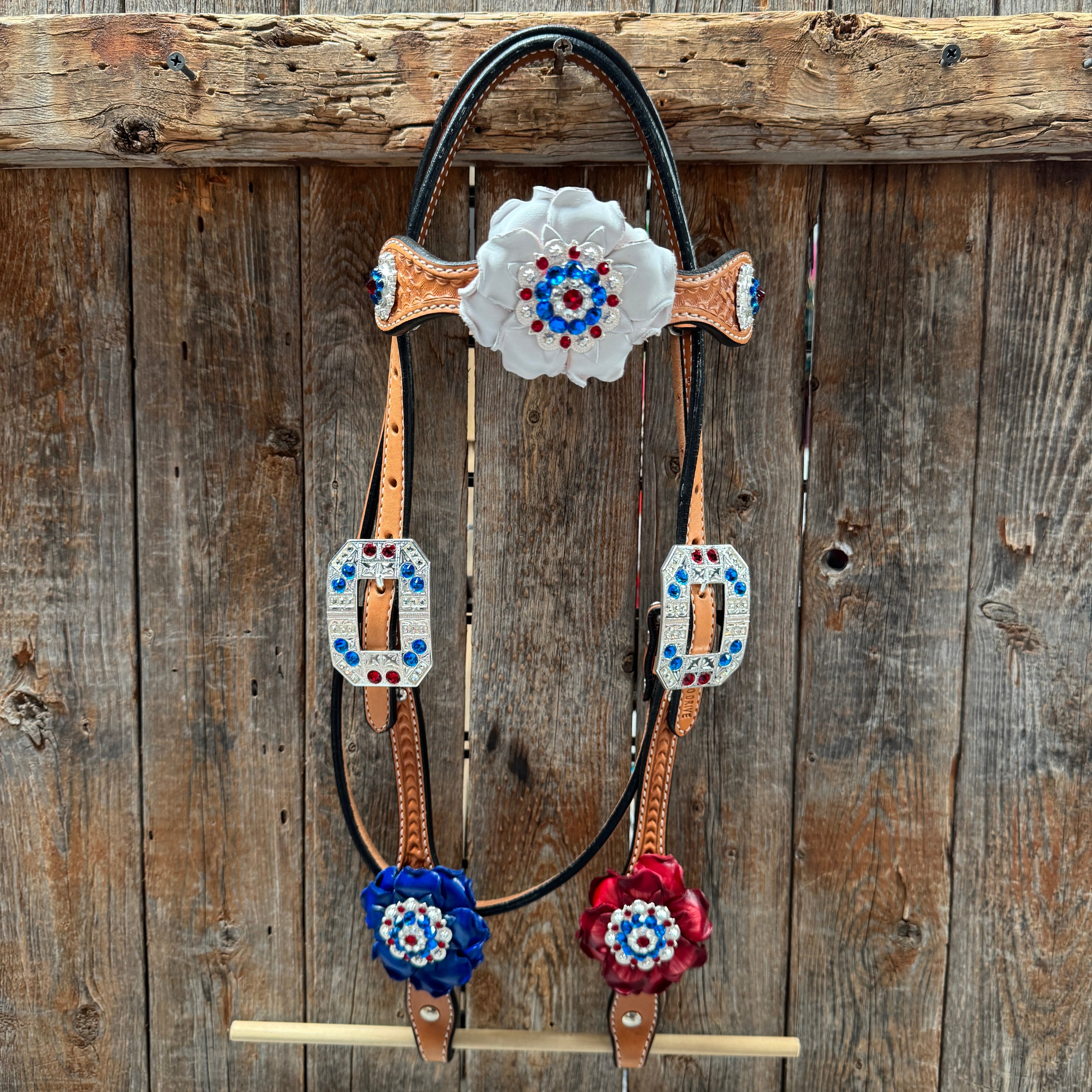 Light Oil Basketweave Patriotic Browband / One Ear Tack Set #BBBC470 — view 3