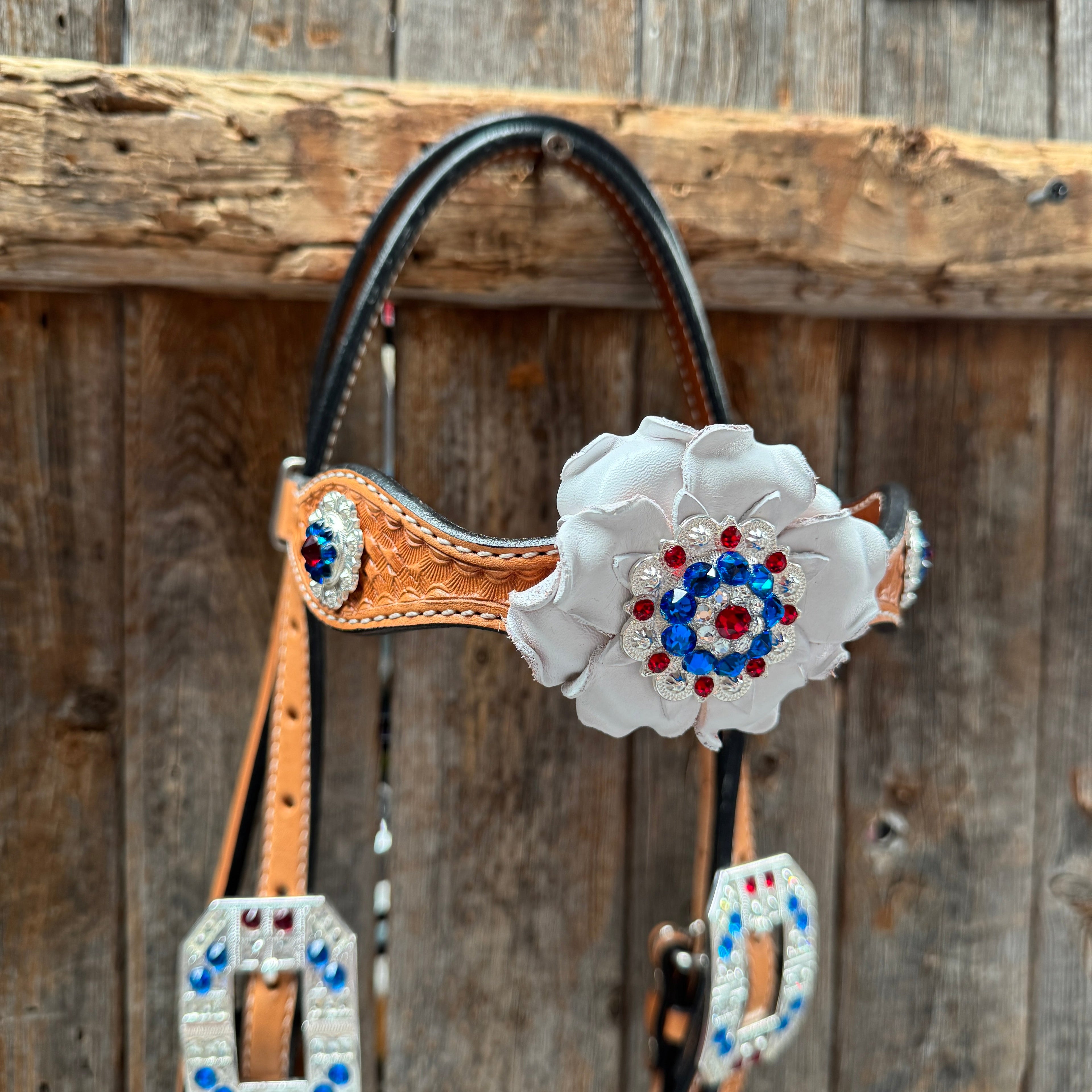 Light Oil Basketweave Patriotic Browband / One Ear Tack Set #BBBC470 — view 4