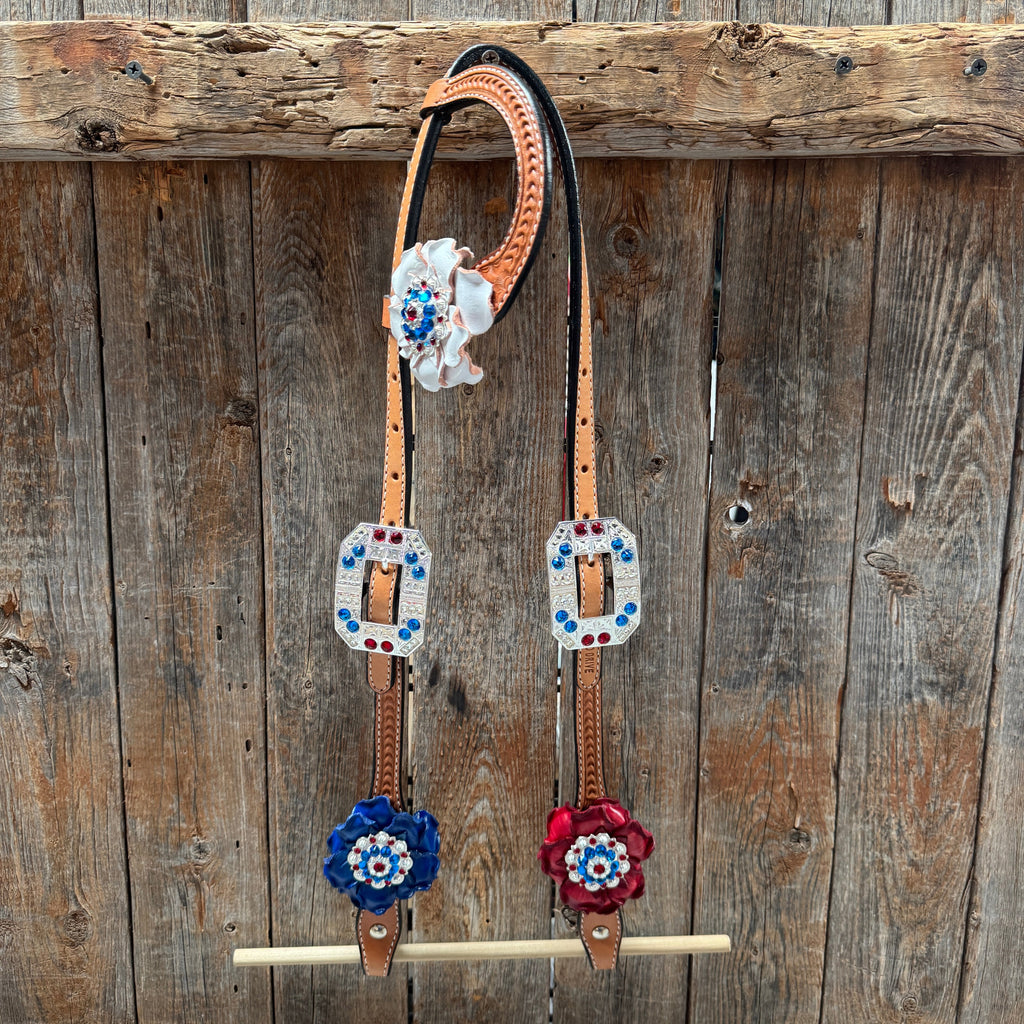 Light Oil Basketweave Patriotic Browband / One Ear Tack Set #BBBC470 — view 6