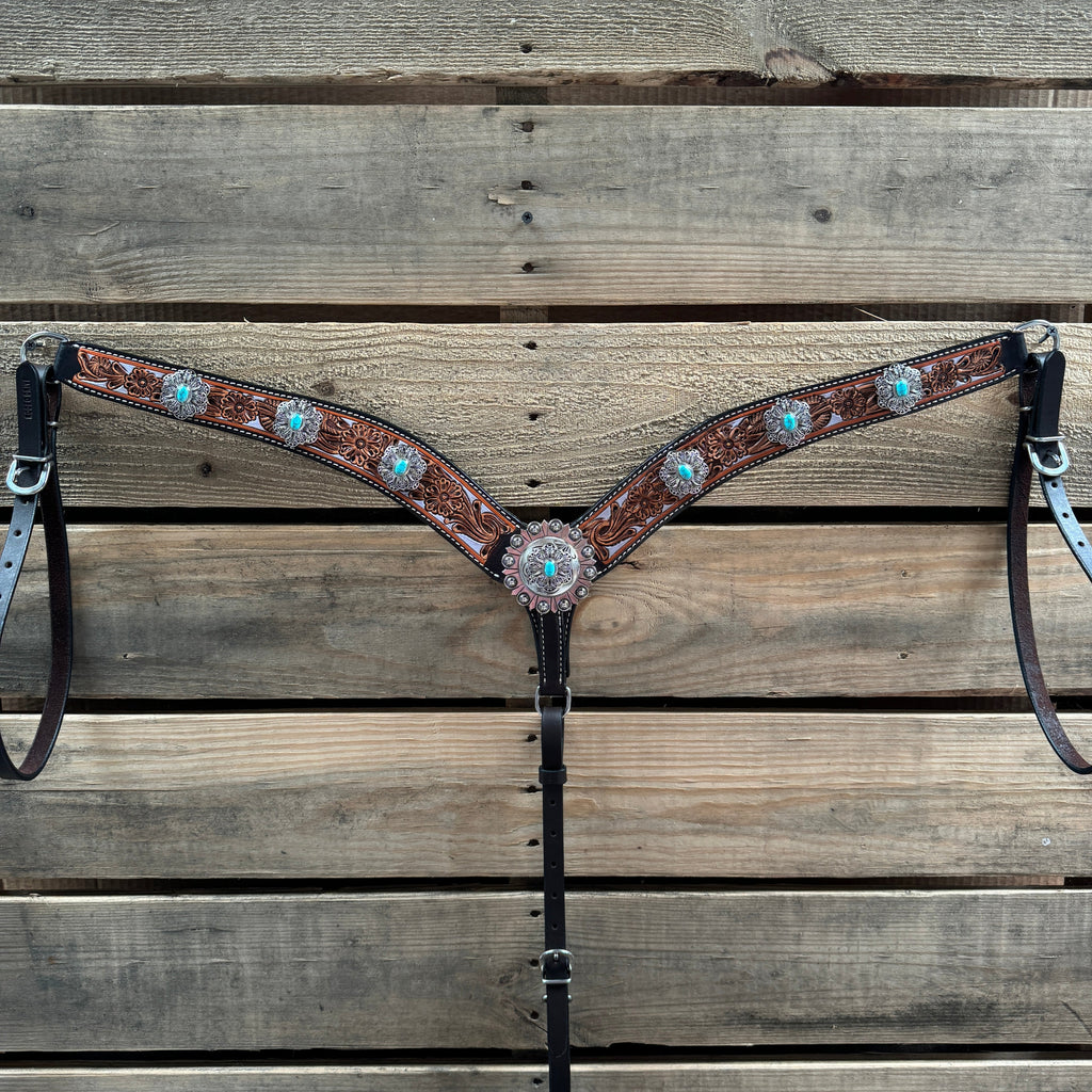 Hand Painted Floral Filigree Browband / One Ear - Breastcollar Tack Set #BBBC646 — view 9