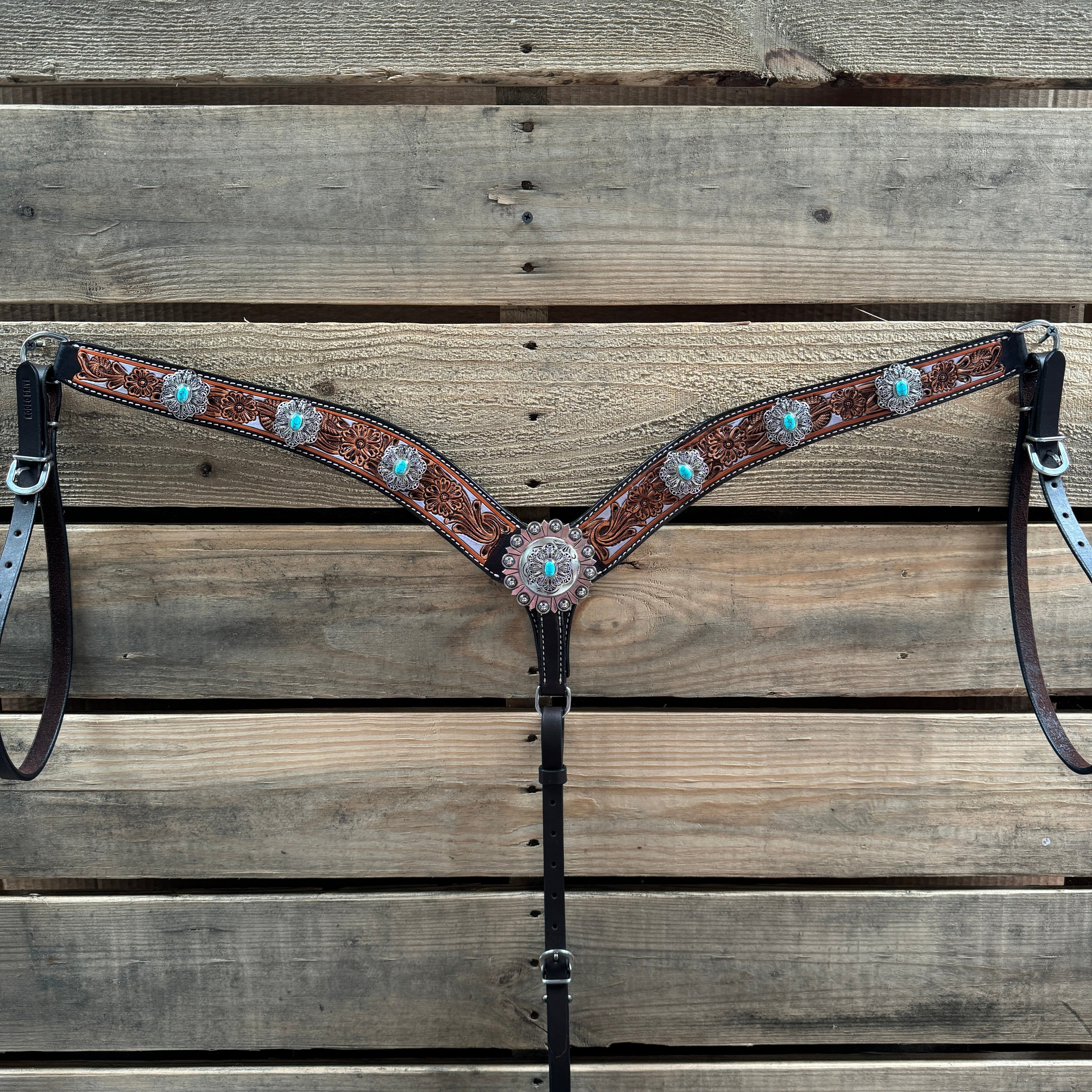 Hand Painted Floral Filigree Browband / One Ear - Breastcollar Tack Set #BBBC646 — view 9