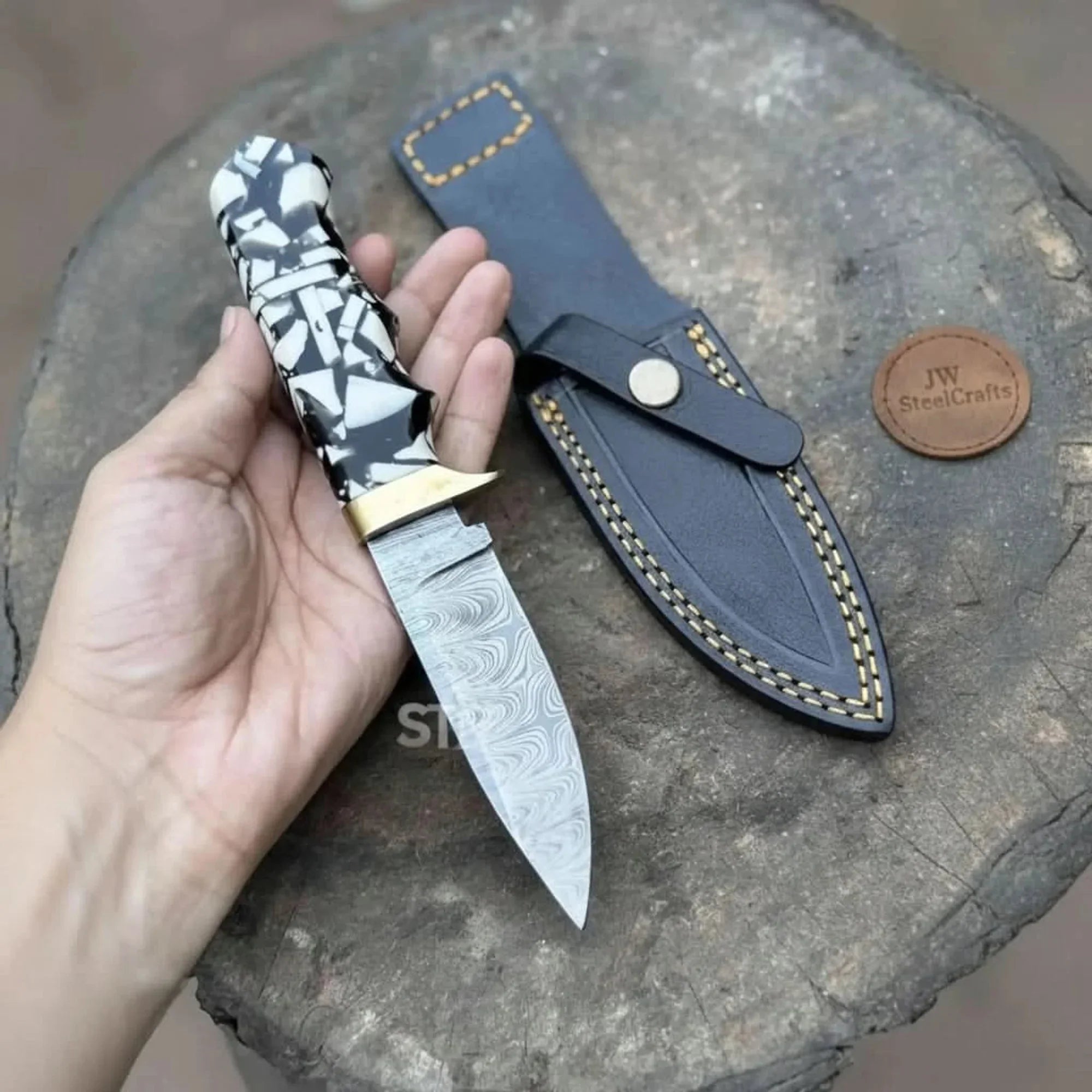 Handmade 7 Inch Damascus Outdoor Utility Knife Multiple Handle Options