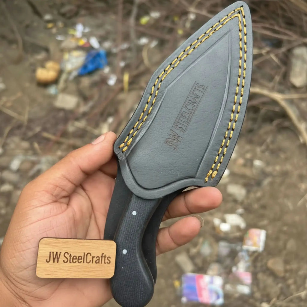 Handmade Tanto Hunting Knife with Black Micarta Handle
