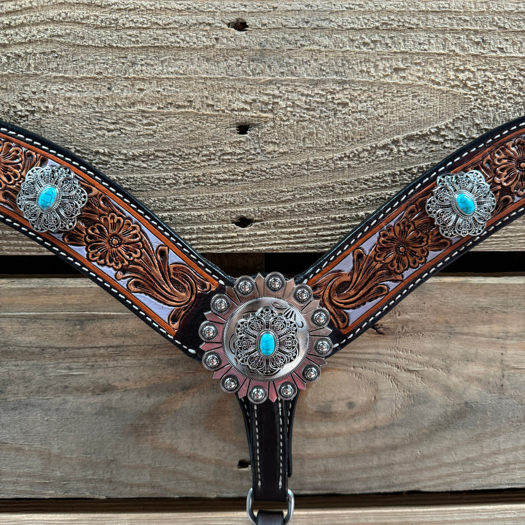 Hand Painted Floral Filigree Browband / One Ear - Breastcollar Tack Set #BBBC646 — view 10