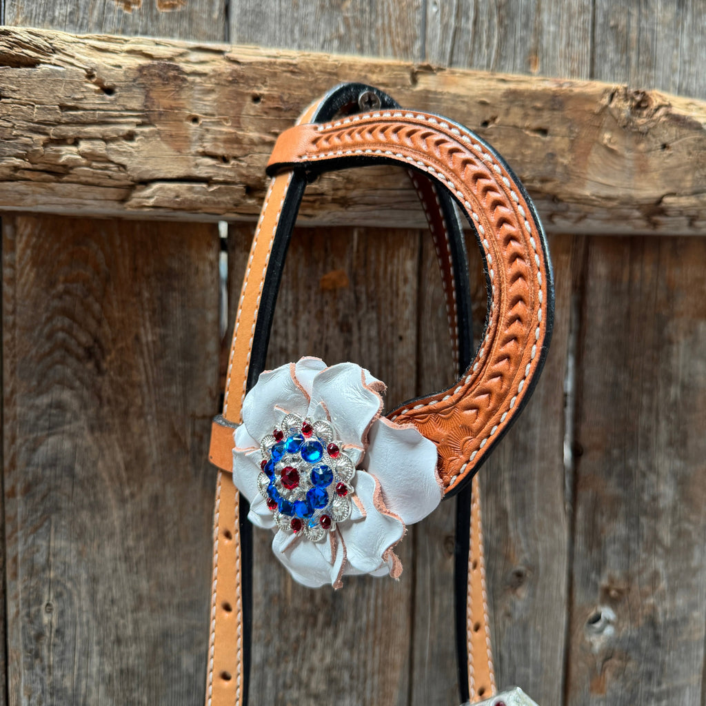 Light Oil Basketweave Patriotic Browband / One Ear Tack Set #BBBC470 — view 7