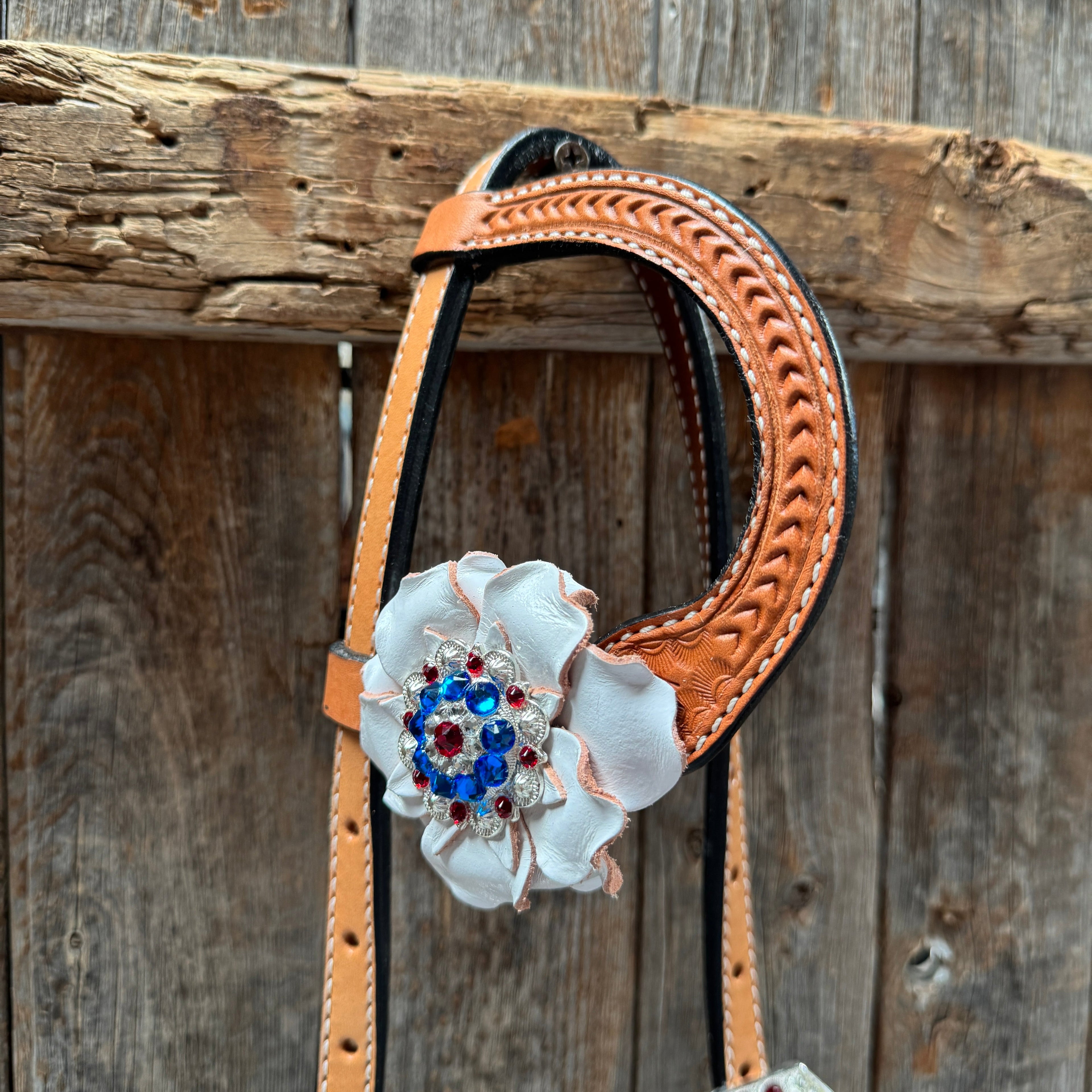 Light Oil Basketweave Patriotic Browband / One Ear Tack Set #BBBC470 — view 7