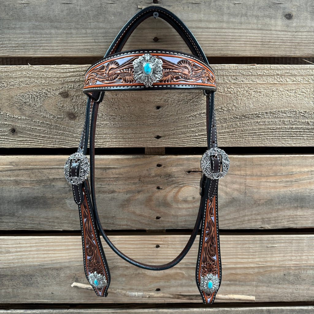 Hand Painted Floral Filigree Browband / One Ear - Breastcollar Tack Set #BBBC646 — view 3