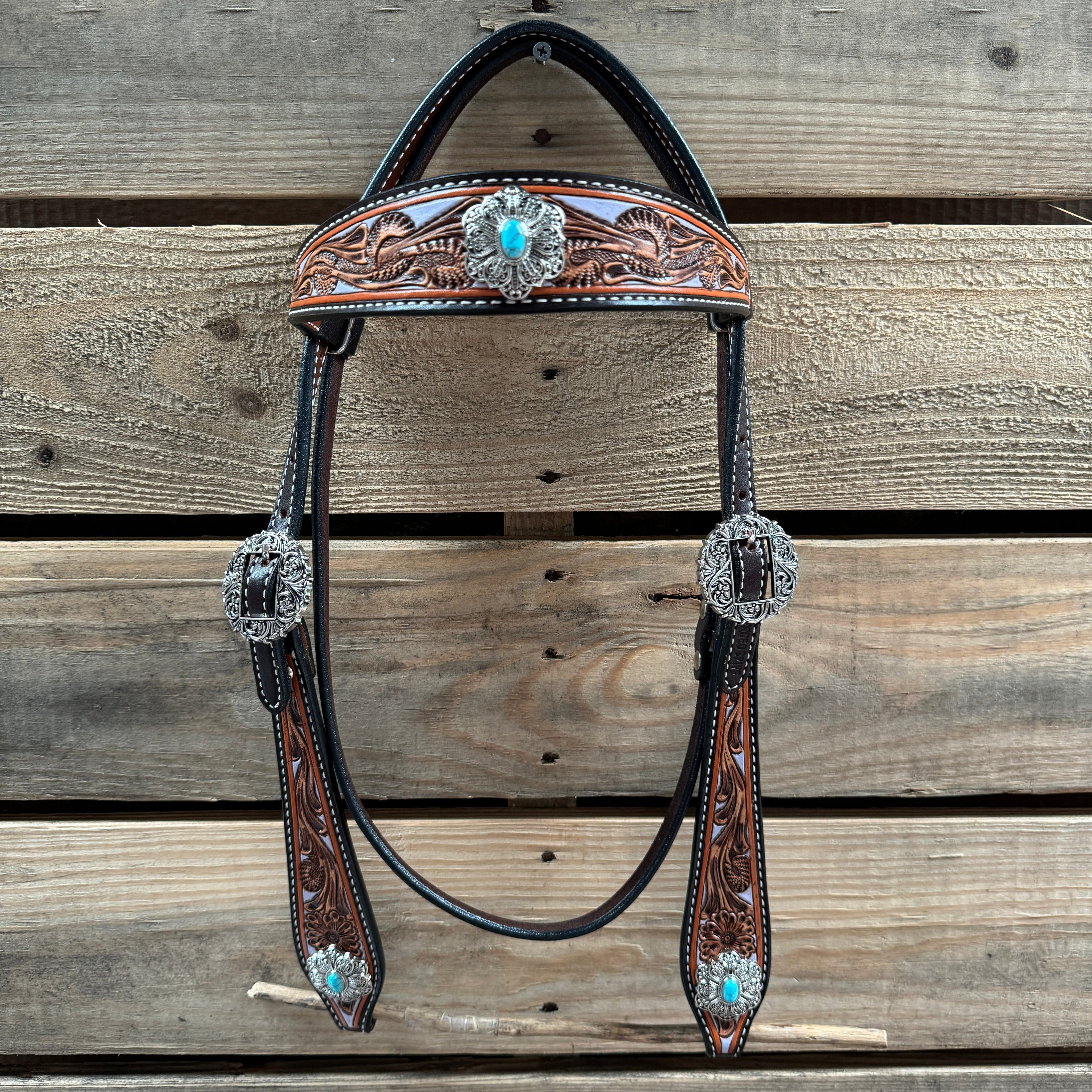 Hand Painted Floral Filigree Browband / One Ear - Breastcollar Tack Set #BBBC646 — view 3