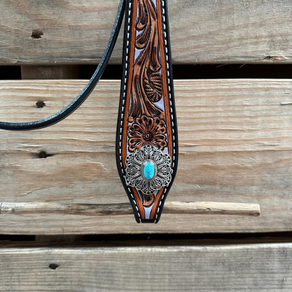 Hand Painted Floral Filigree Browband / One Ear - Breastcollar Tack Set #BBBC646 — view 6