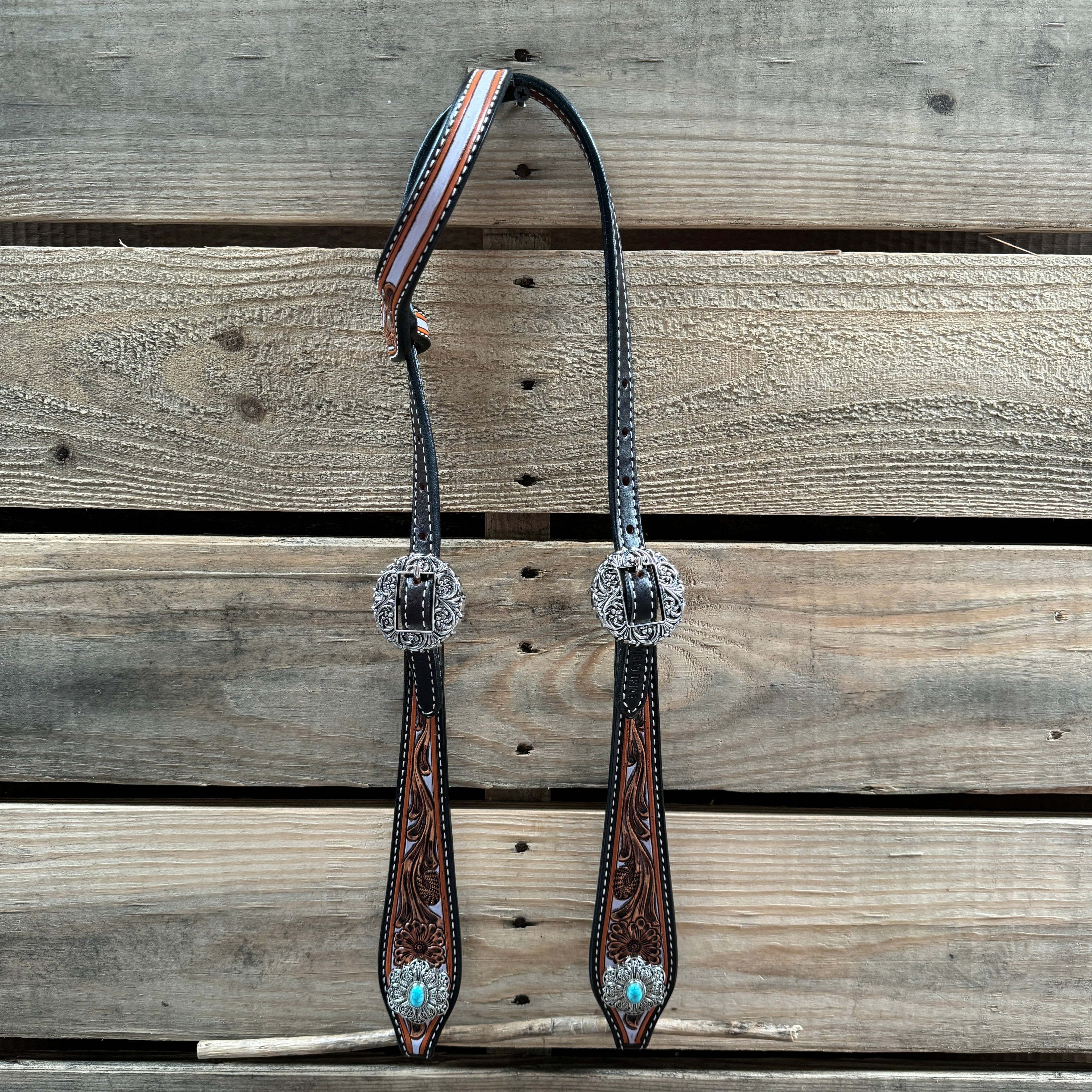 Hand Painted Floral Filigree Browband / One Ear - Breastcollar Tack Set #BBBC646 — view 7
