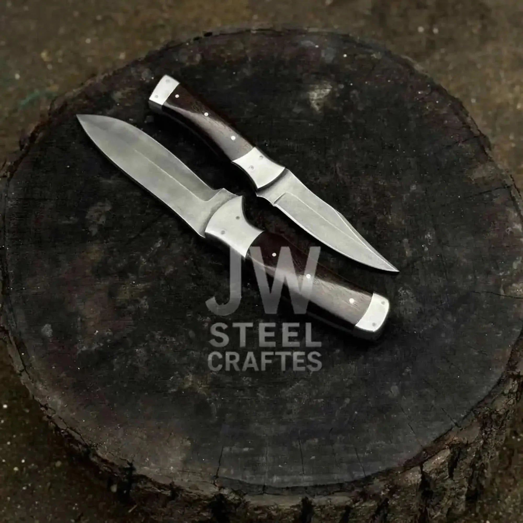 3-Piece High Carbon Steel Kitchen Knife Set Cleaver, Chef & Paring Knife with Dark Rosewood Handles & Leather Sheaths