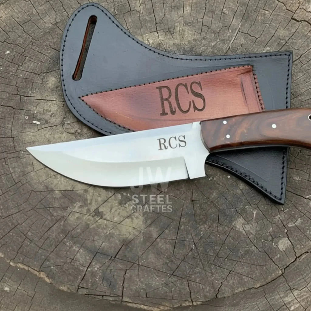 Custom Engraved Stainless Steel Outdoor Knife with Walnut Handle | JW SteelCrafts