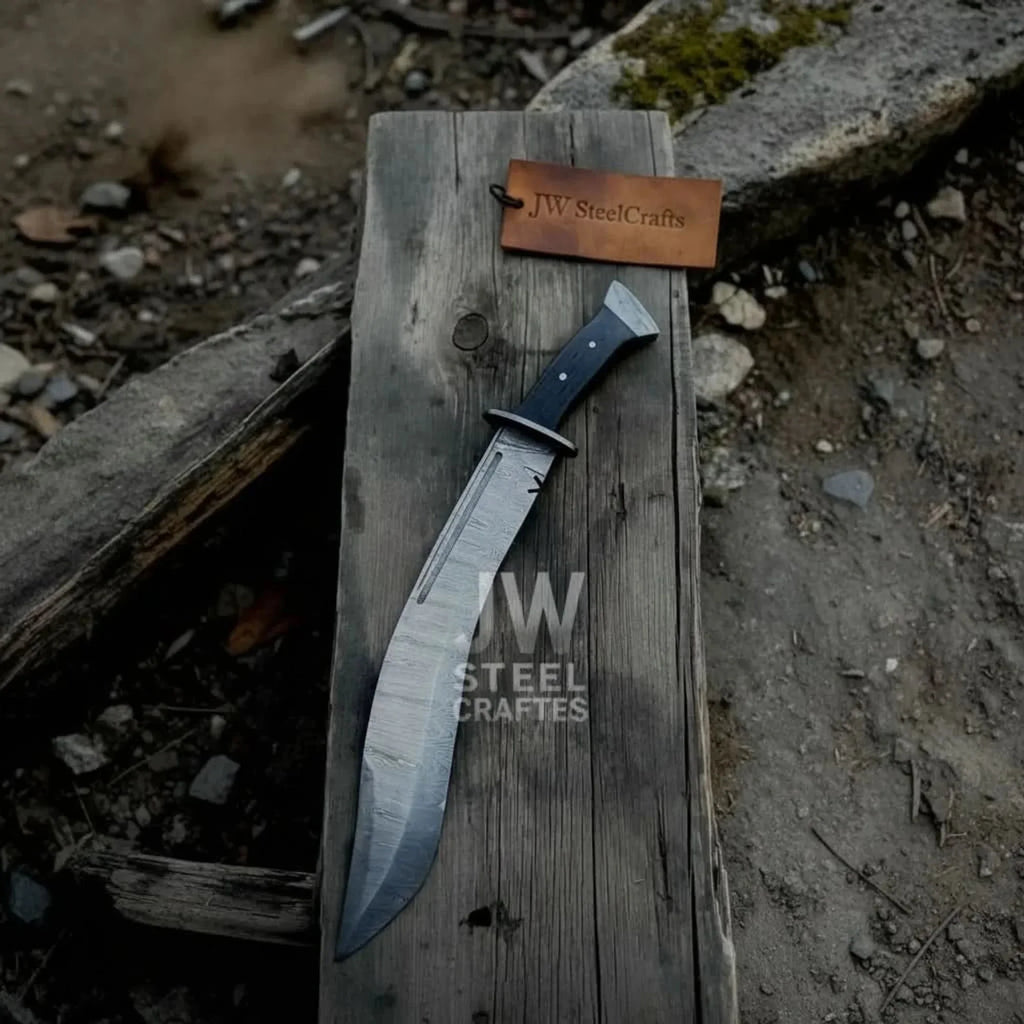 Handmade Kukri Bowie Knife Damascus Steel Recurve Blade Full Tang with Leather Sheath – JW SteelCrafts