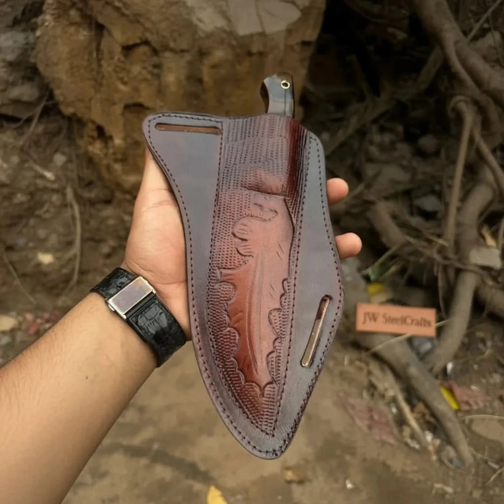 Hand-Forged Hammered Blade Knife Walnut Grip & Belt Sheath