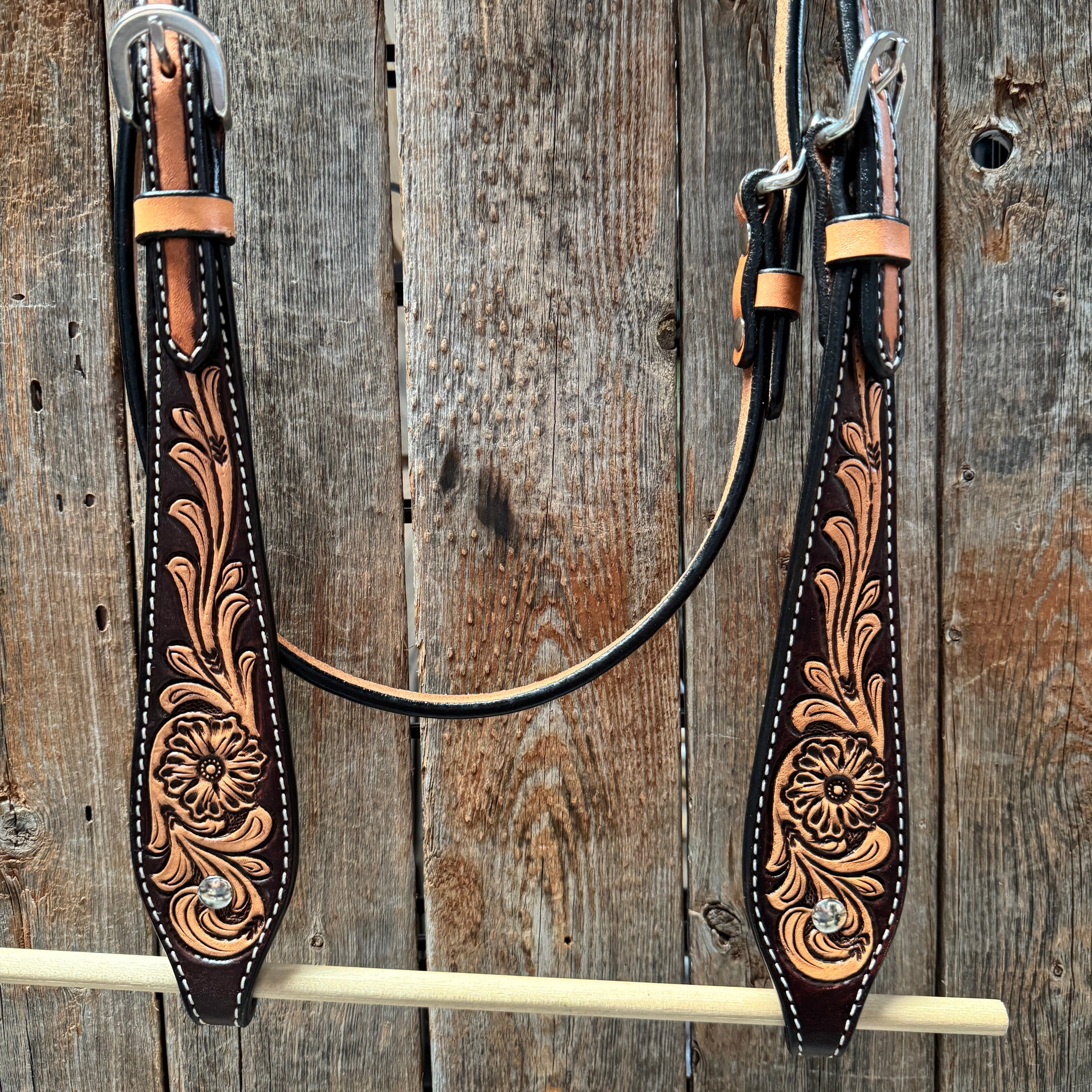 Two Tone Floral Browband Headstall / Bridle #23079 — view 2