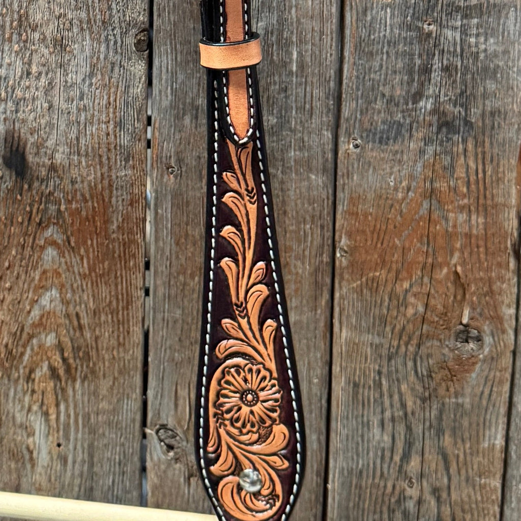Two Tone Floral One Ear Headstall / Bridle #23080 — view 3