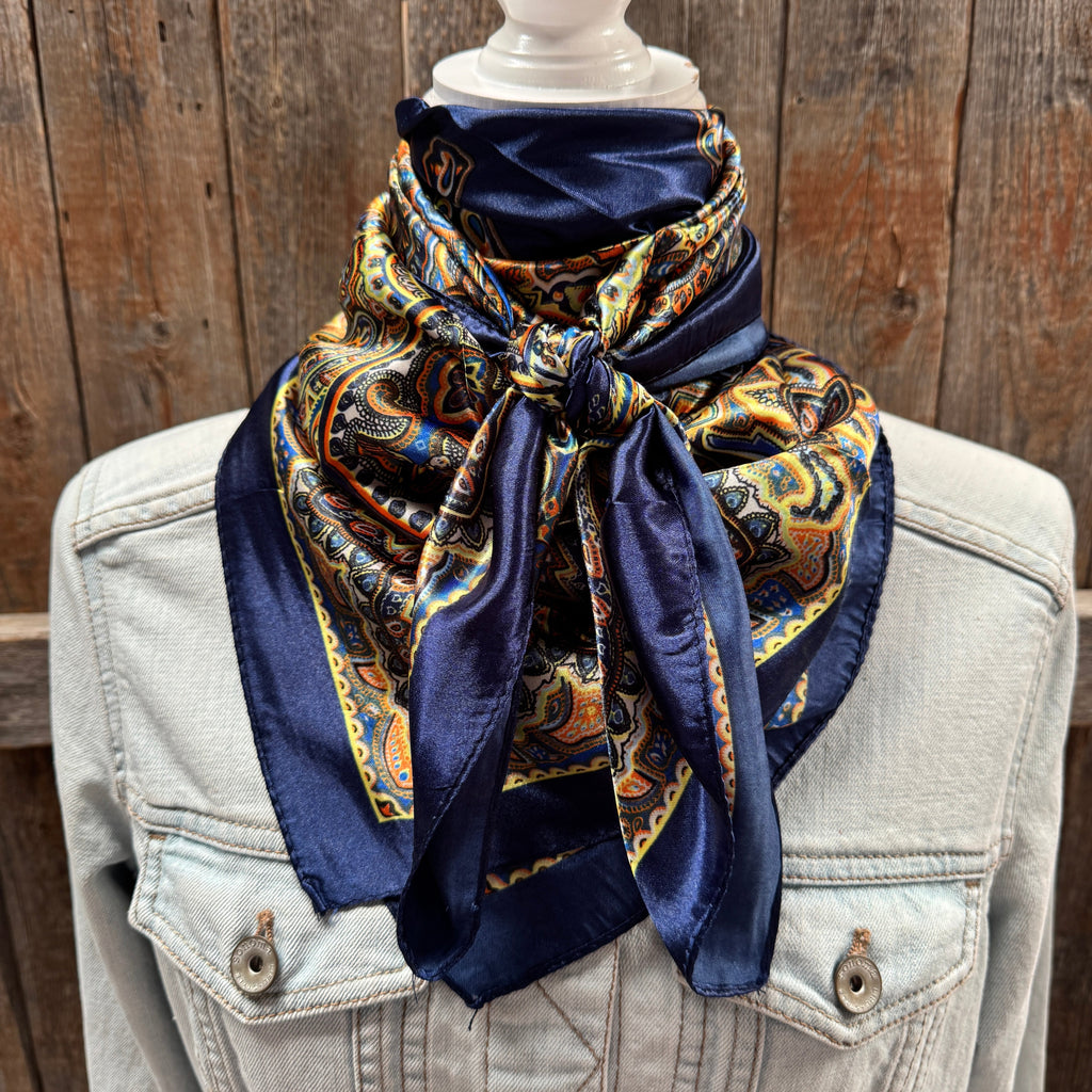 Blue and Orange Paisley Wild Rag - Western Scarf