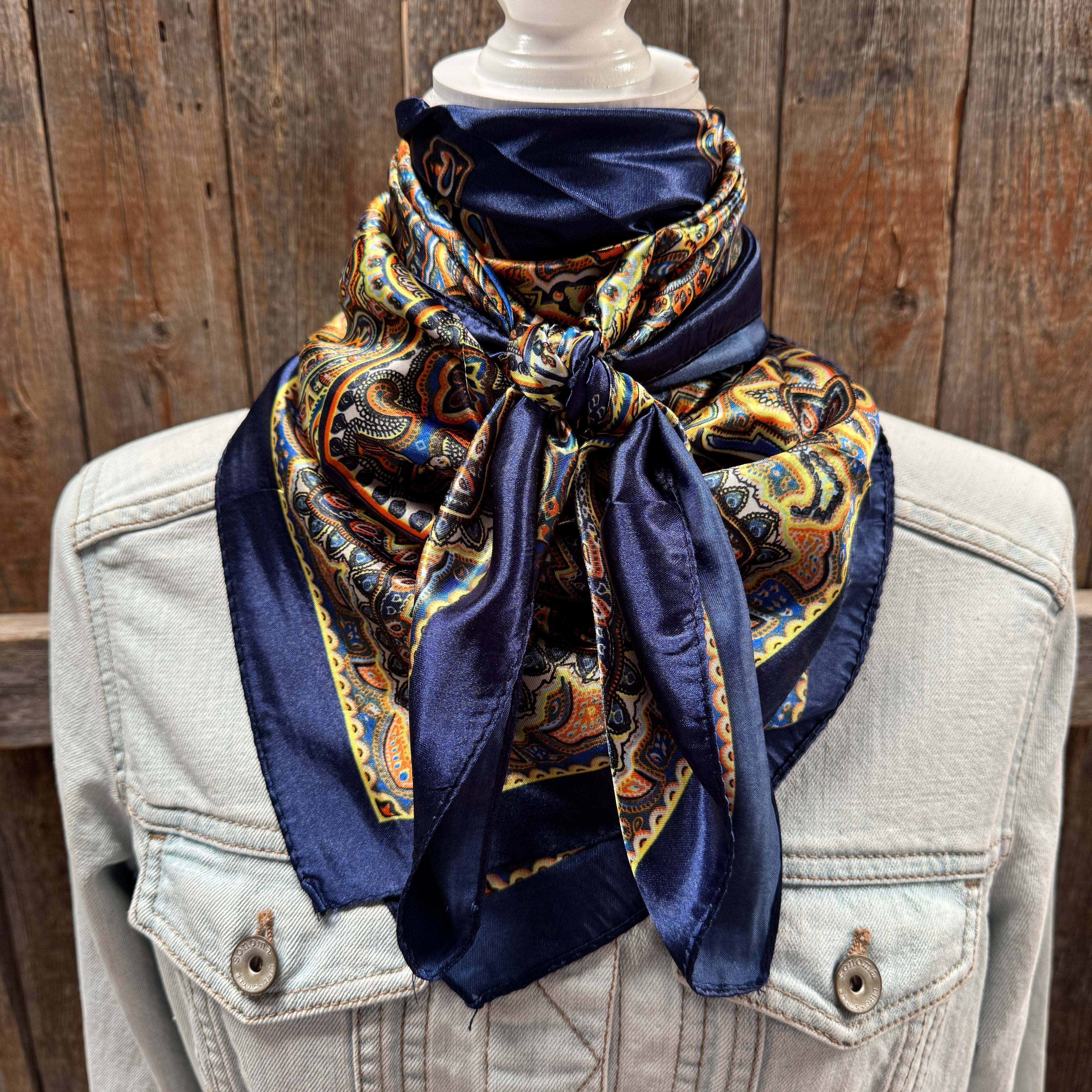 Blue and Orange Paisley Wild Rag - Western Scarf