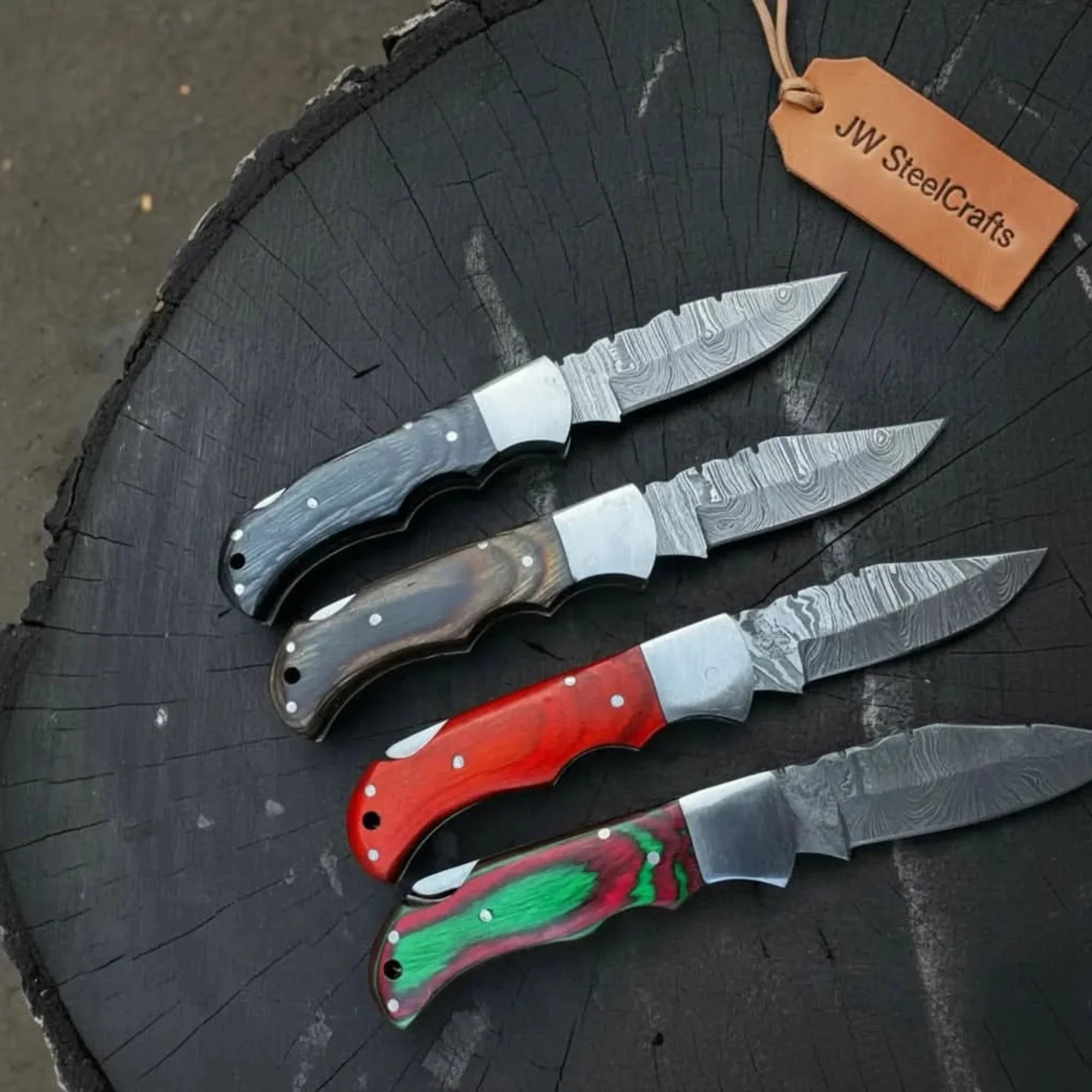 Handmade Damascus Steel Folding Knife 4 Premium Handle Variations