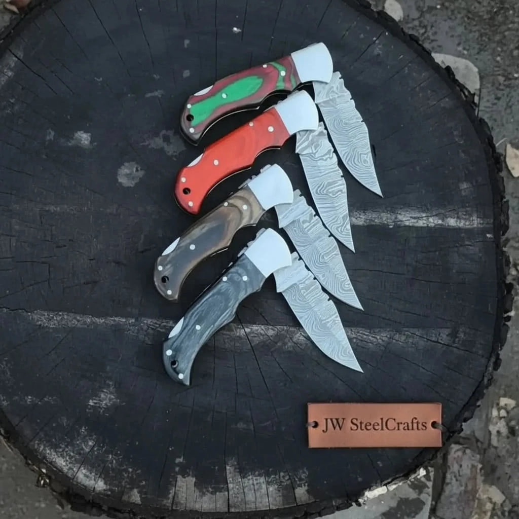 Handmade Damascus Steel Folding Knife 4 Premium Handle Variations
